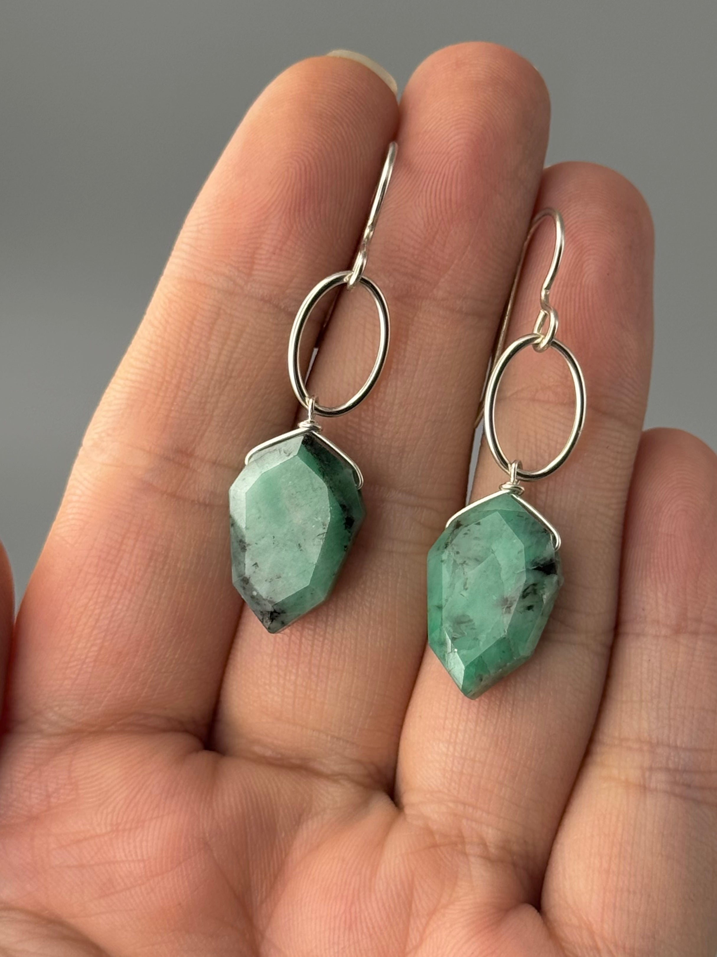 •IO• emerald + silver earrings