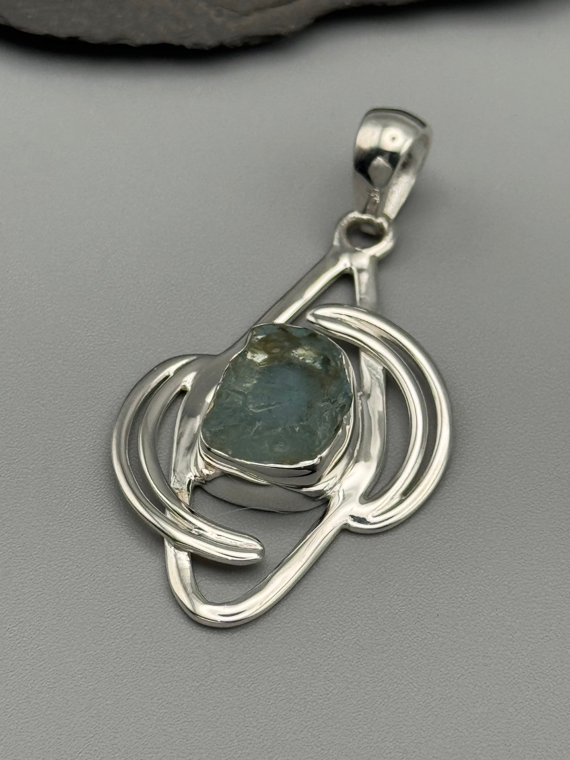 •AQUAMARINE - CRESCENT DUO• sterling silver pendant
