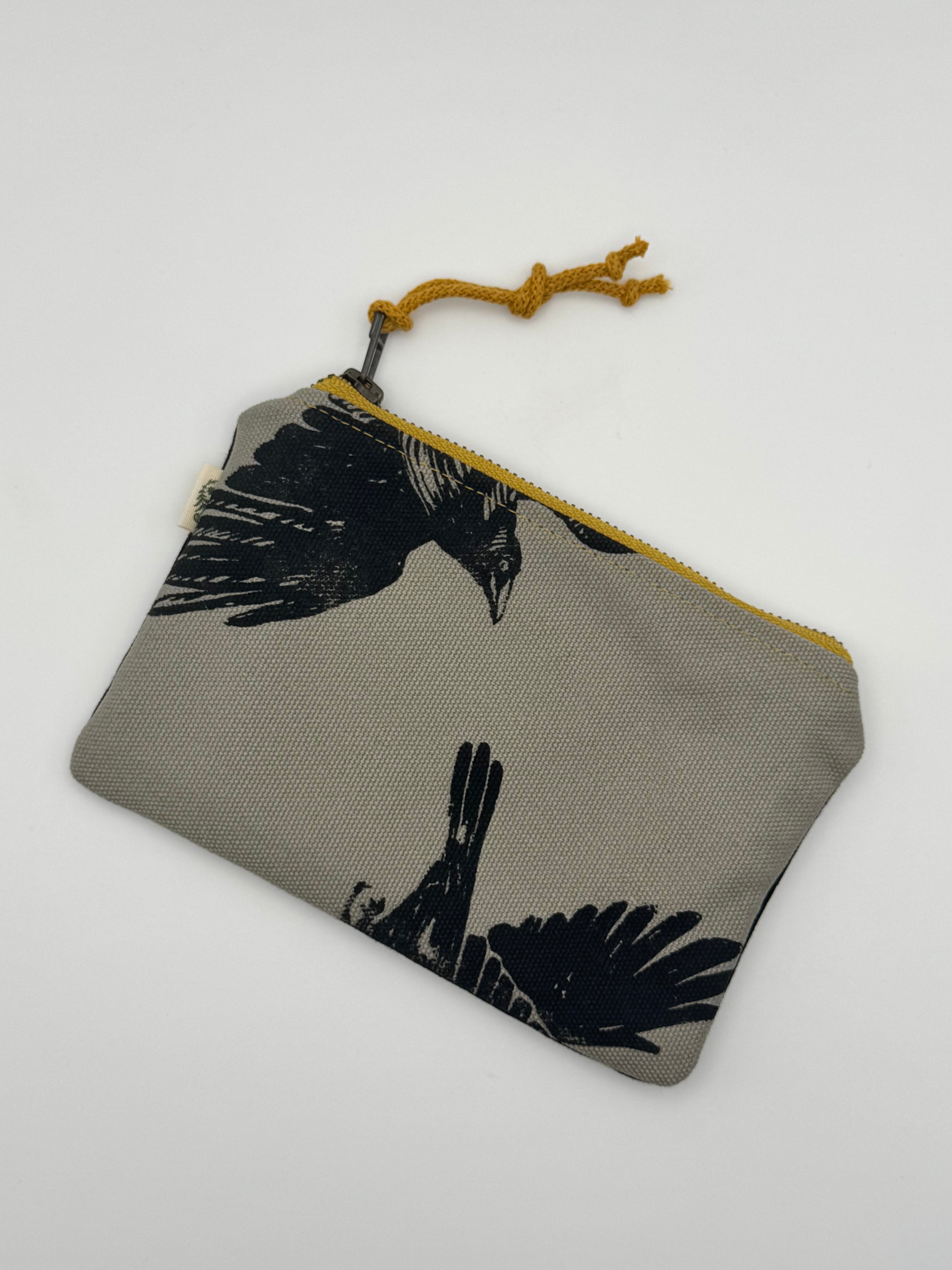 •MINI POUCH - CROW• waxed canvas bag