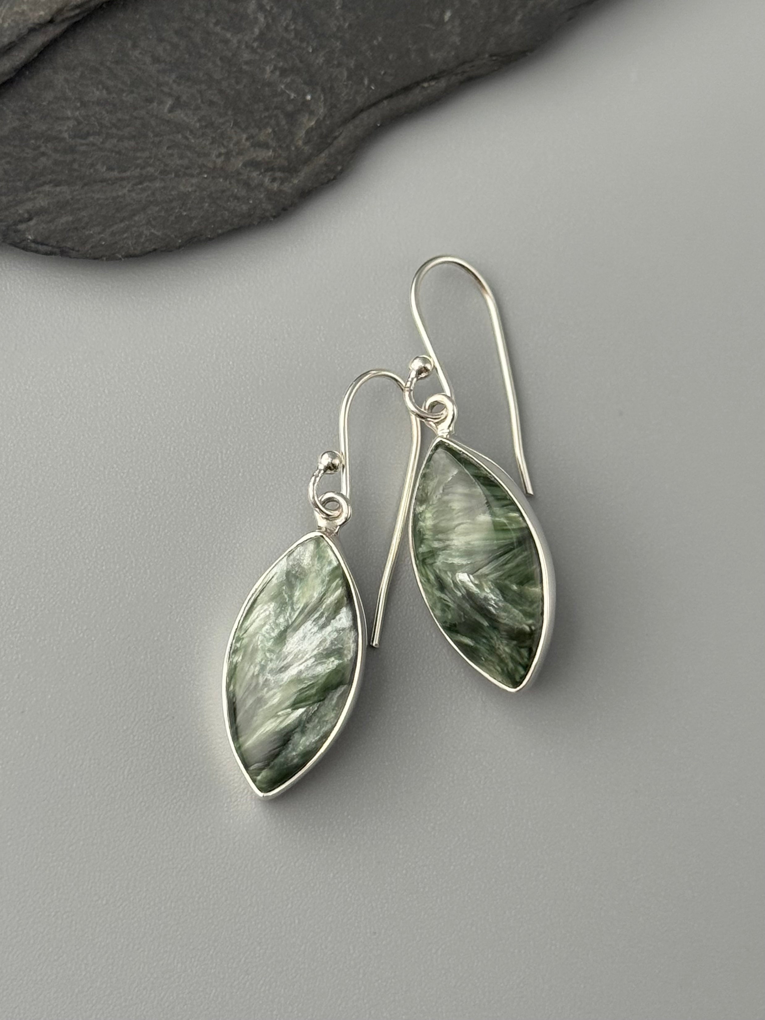 •SERAPHINITE - MARQUISE• silver dangle earrings