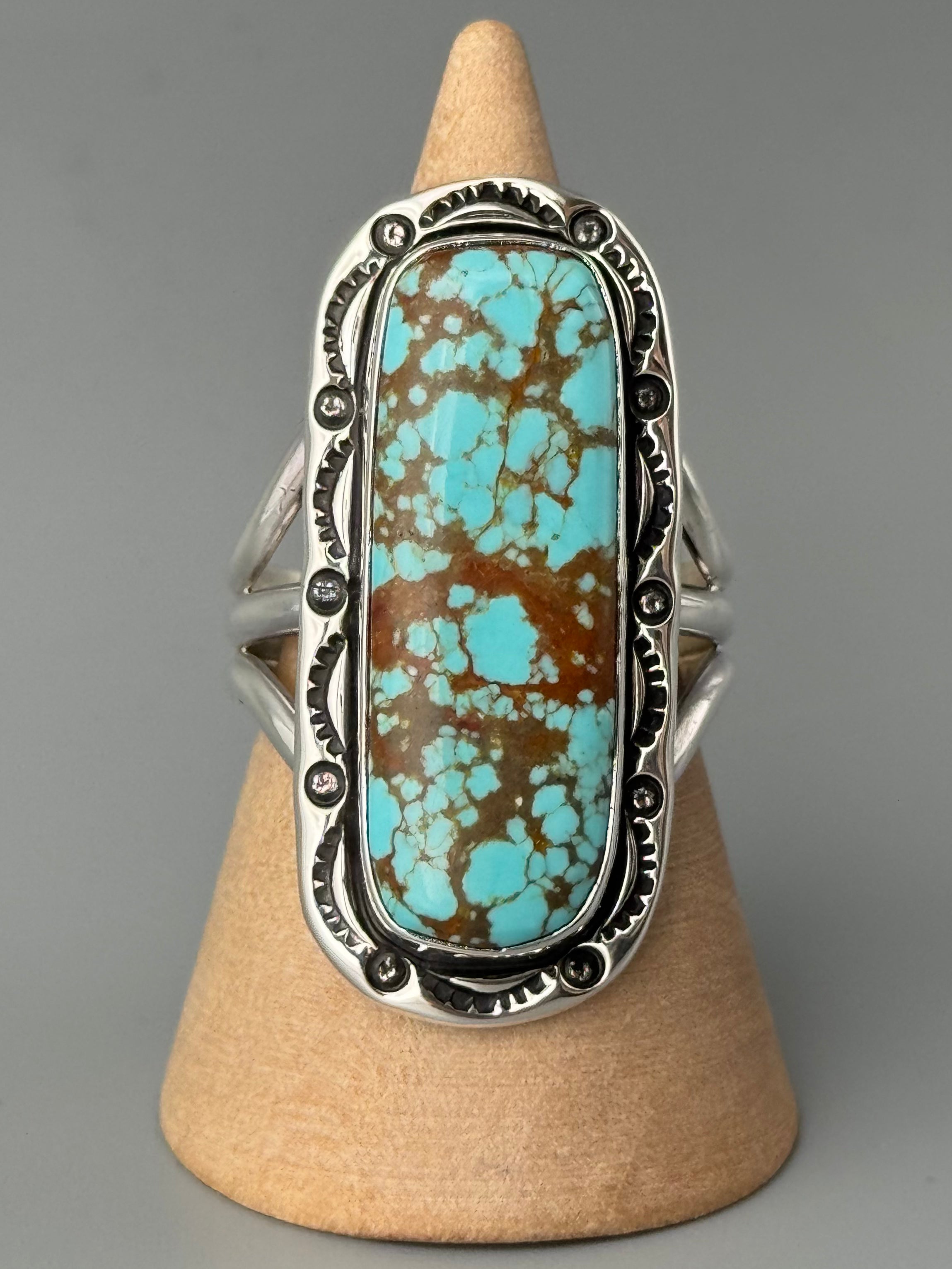 •#8 TURQUOISE - SHÁ• Navajo silver ring (size 11)
