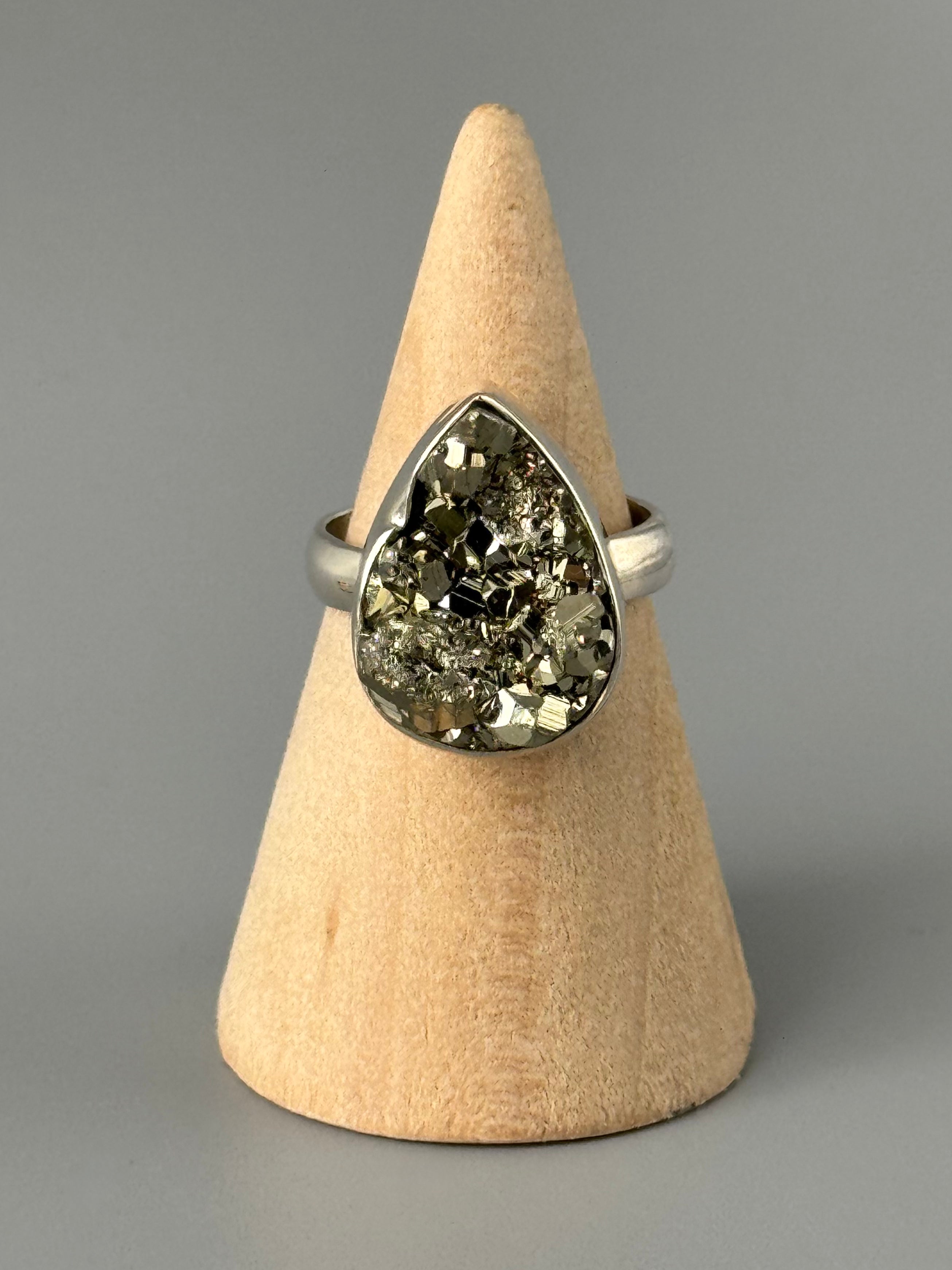 •PYRITE - TEARDROP - 1• silver ring (size 7)