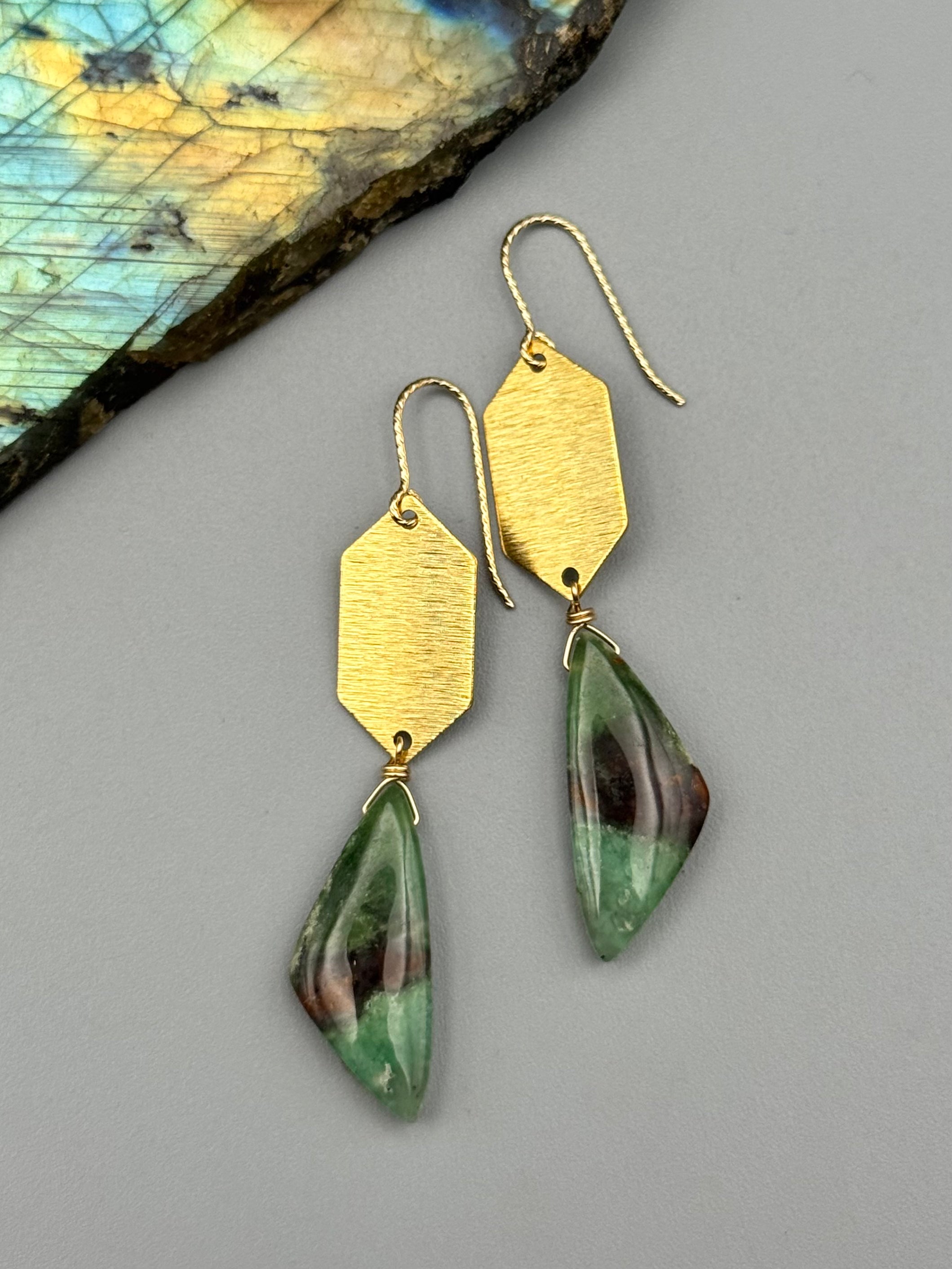 •HEXED• chrysoprase wing + gold earrings