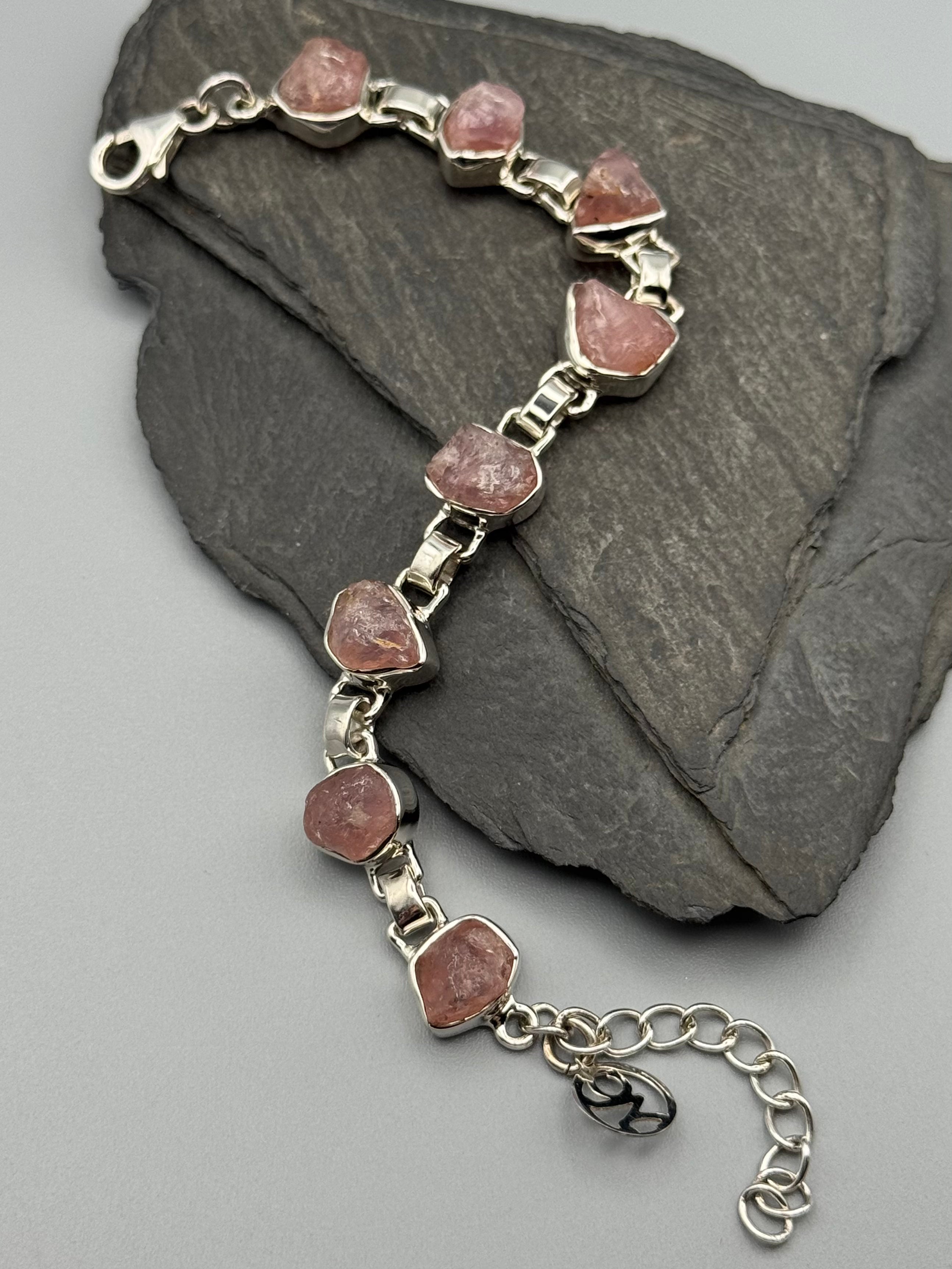 •ROSE QUARTZ - FREEFORM• linked silver bracelet (6.25" - 8")