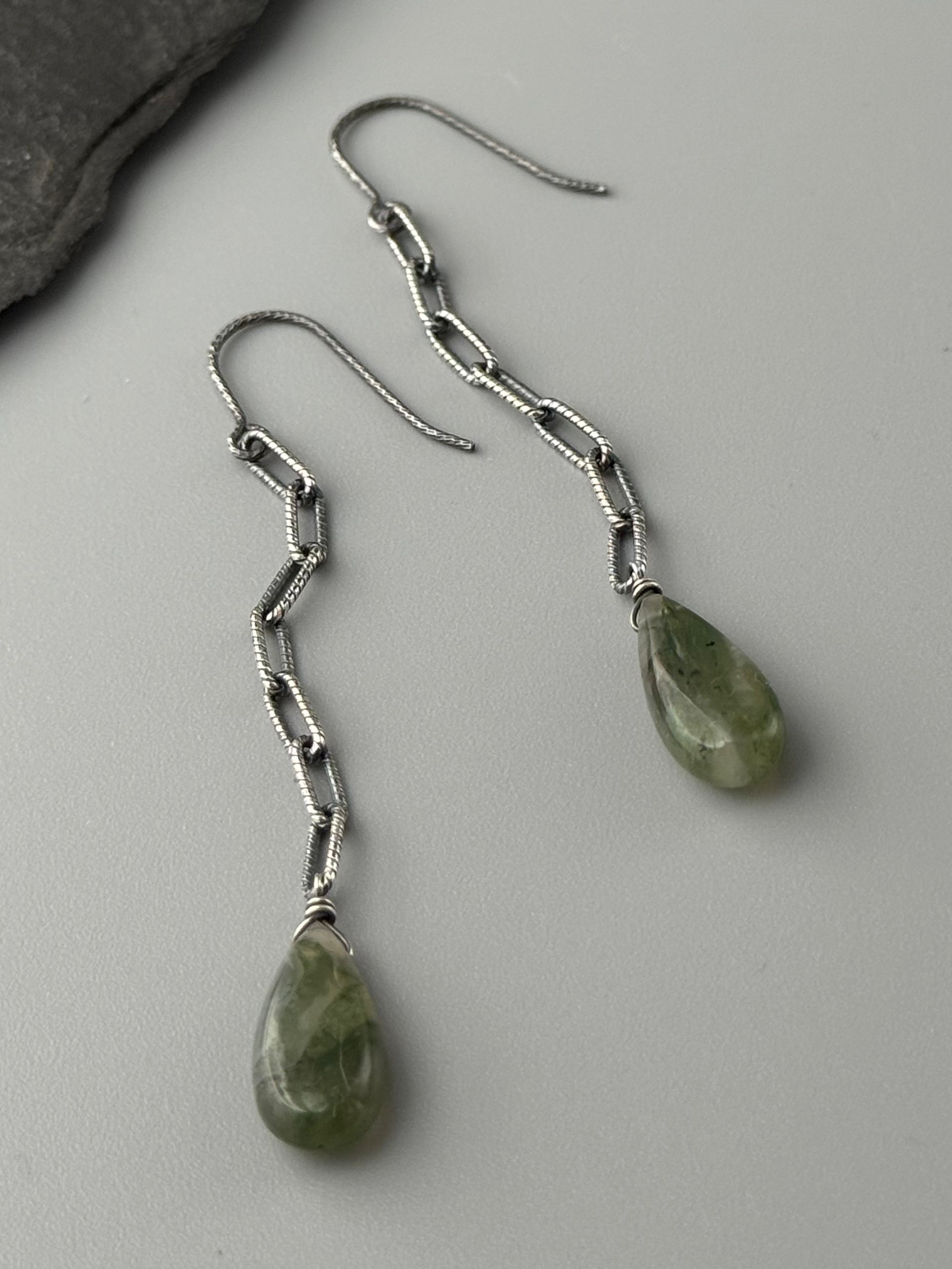 •LINKED• moss agate + silver earrings