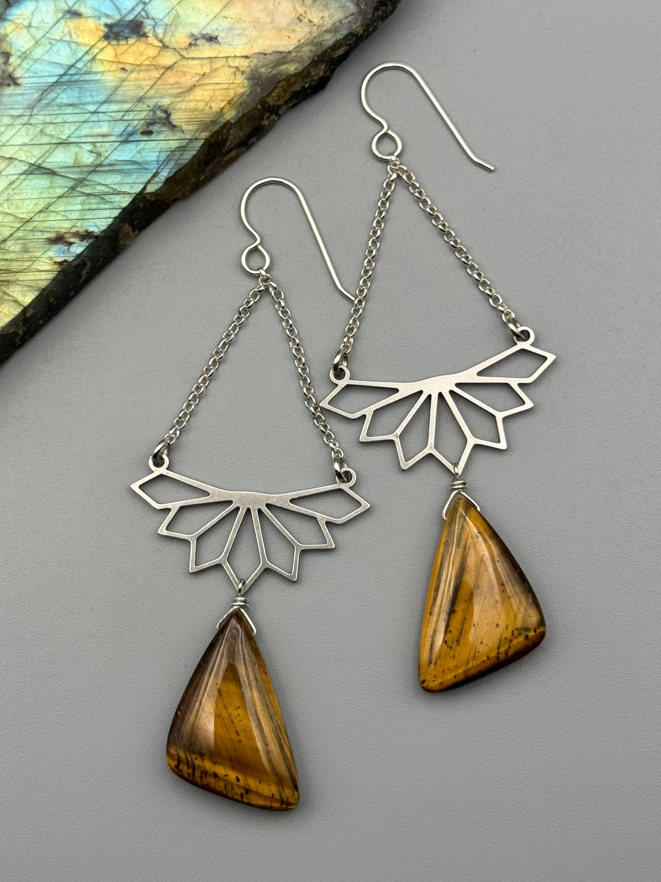•EMANATE• tiger eye wing + silver earrings