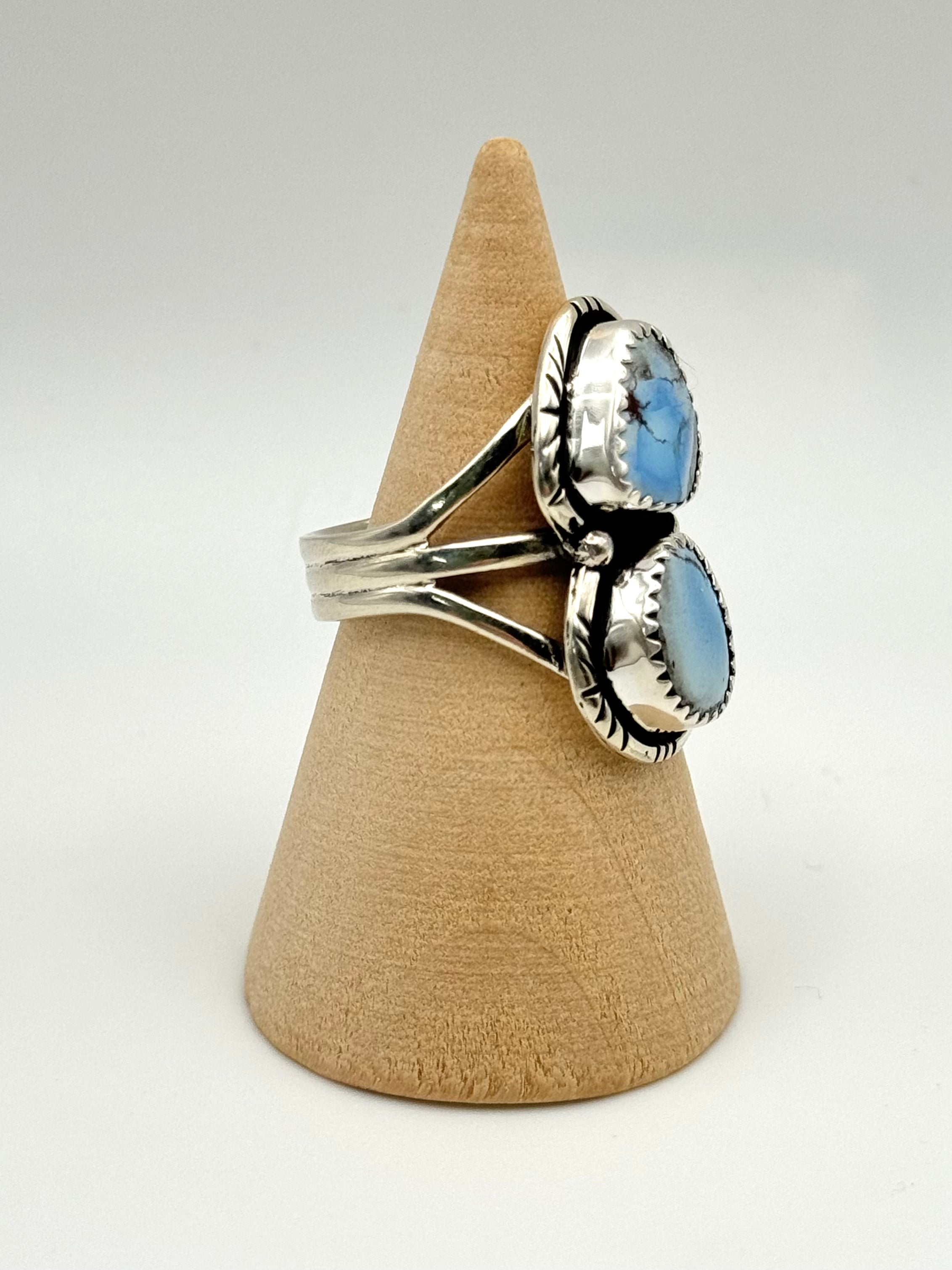 •GOLDEN HILL TURQUOISE - 2• Navajo silver double stone ring (size 8)