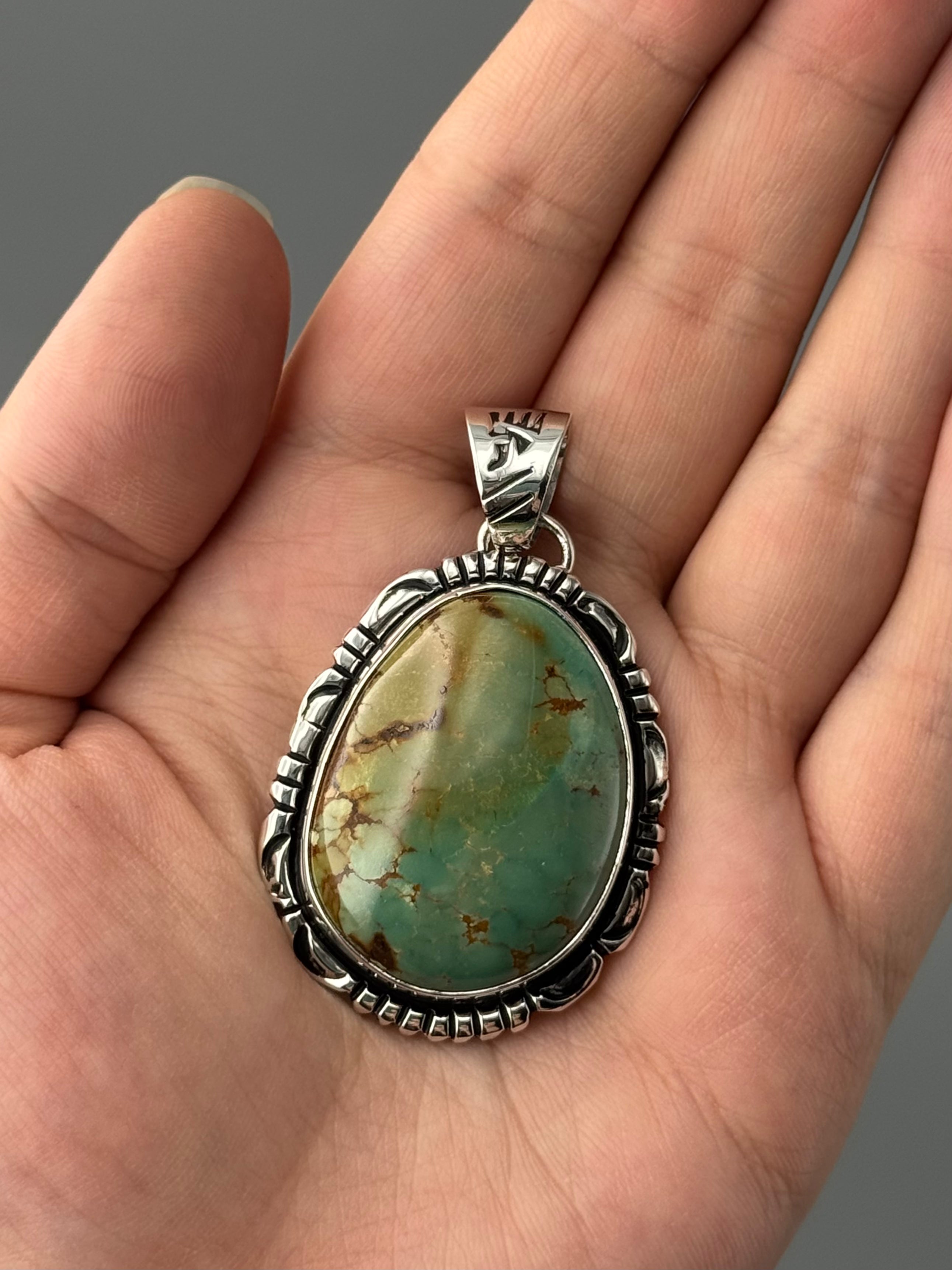 •KINGMAN TURQUOISE - MOUNTAIN FEATHERS - 2• Navajo sterling silver pendant