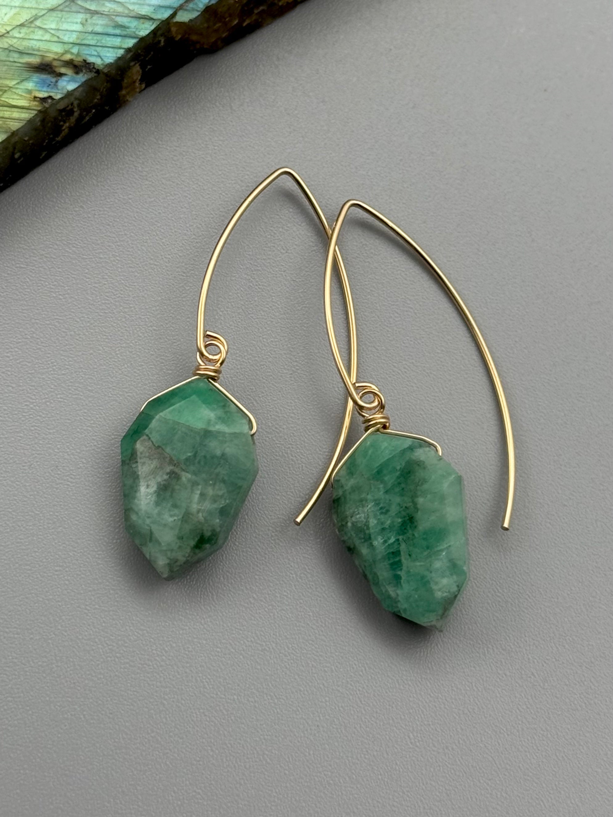 •STRAY• emerald petal + gold earrings