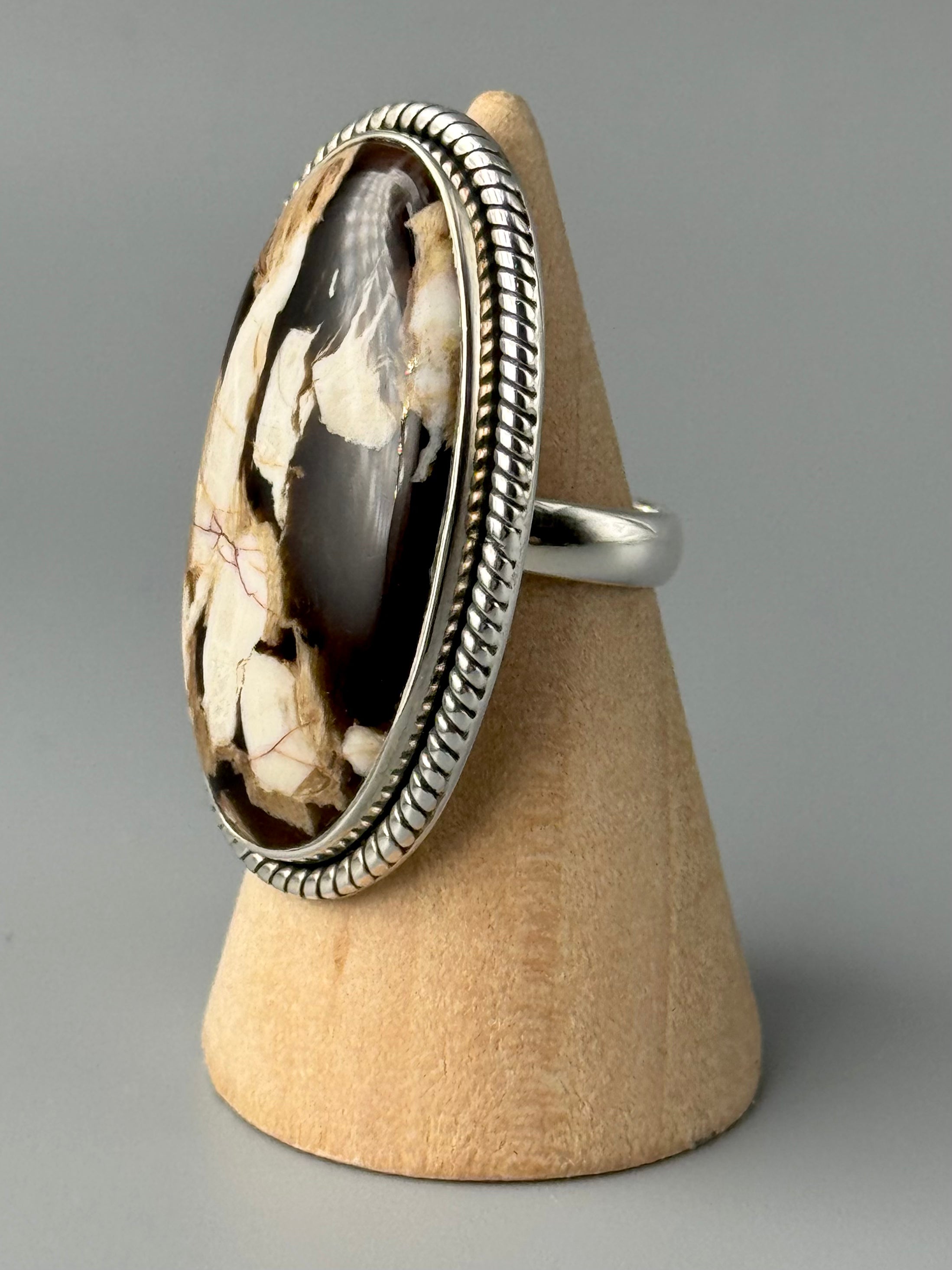 •PEANUT WOOD JASPER - OVAL• silver ring (size 6)