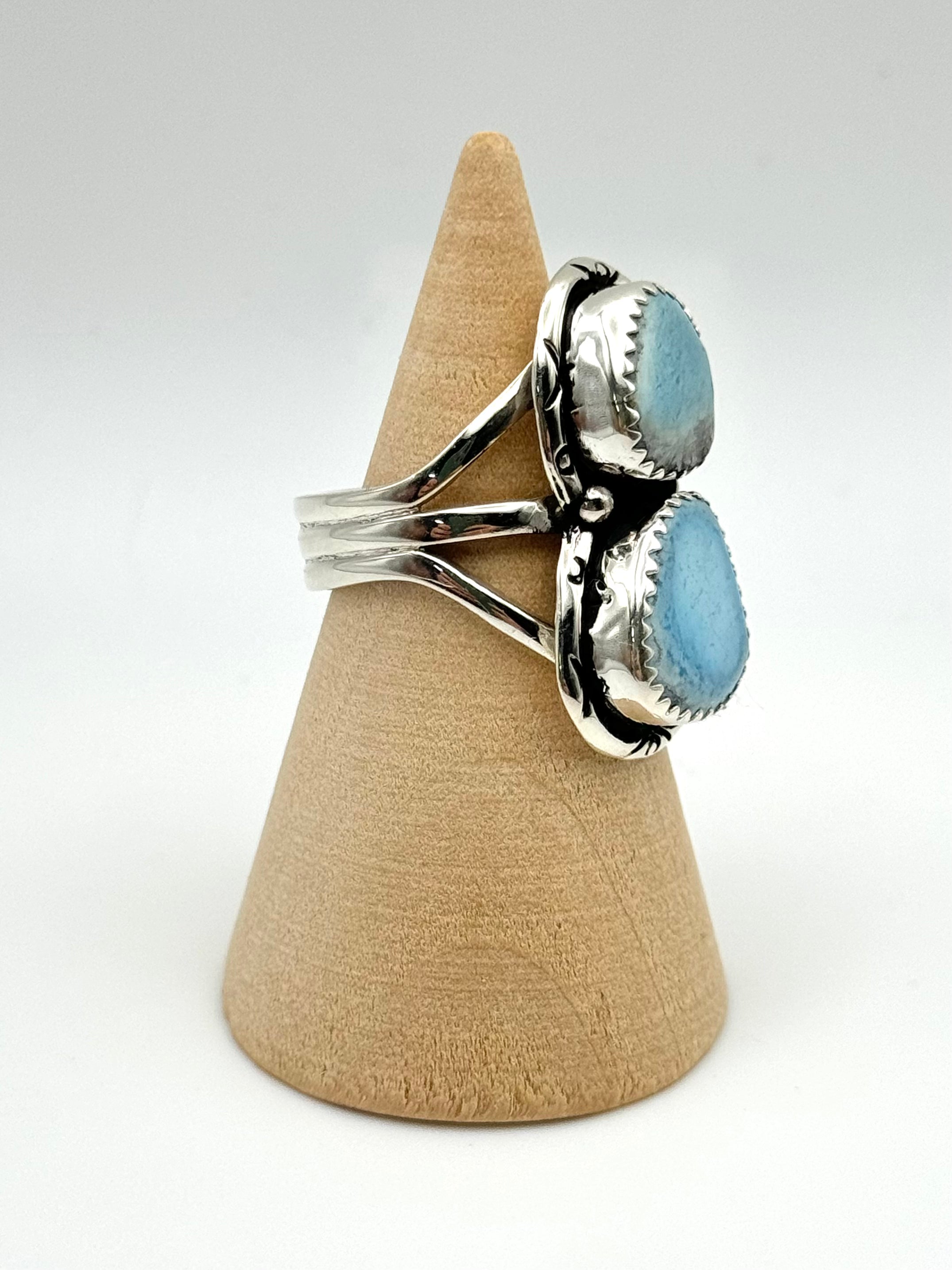 •GOLDEN HILL TURQUOISE• Navajo silver double stone ring (size 7)