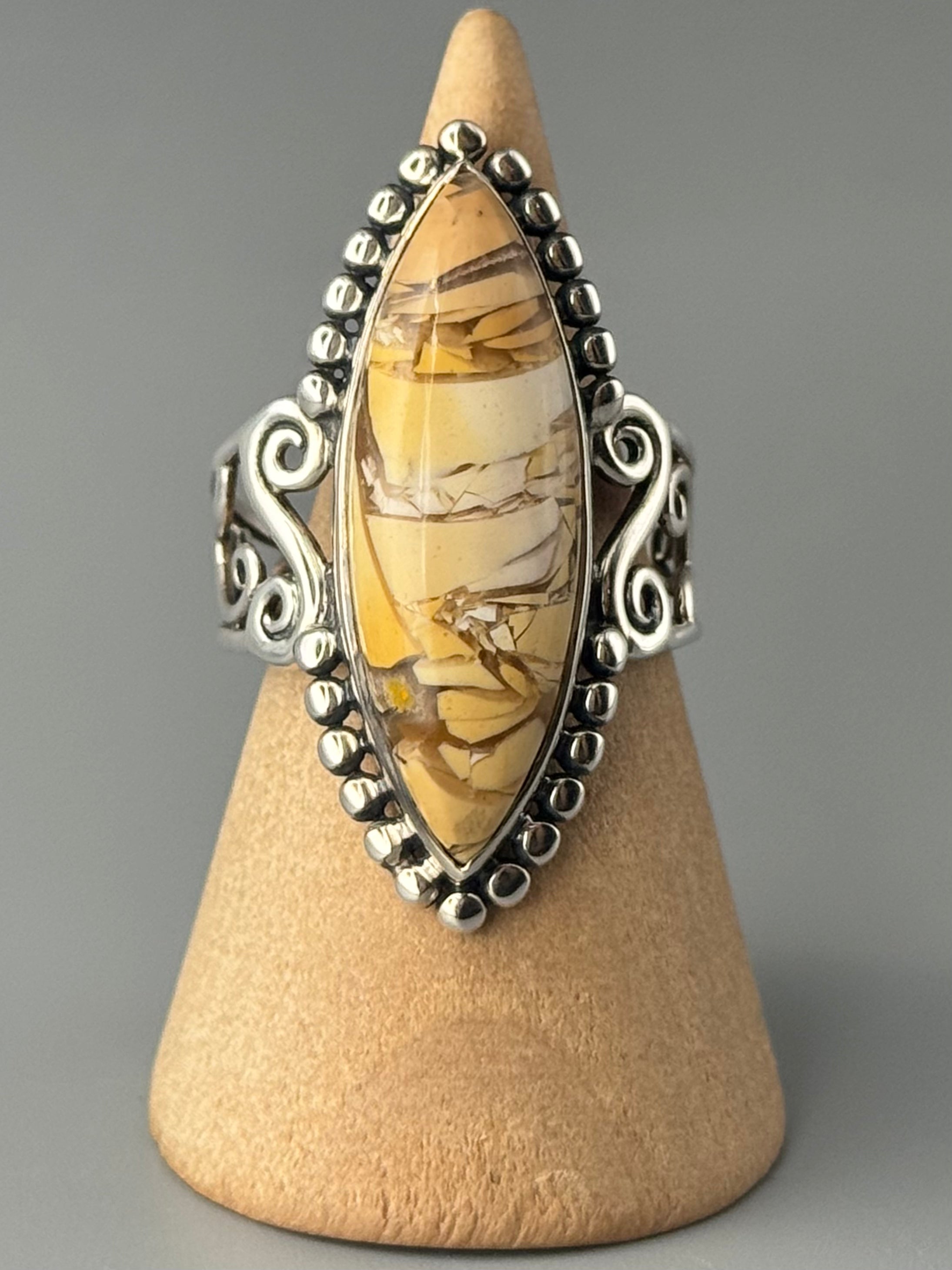 •BRECCIATED MOOKAITE JASPER - MARQUISE• sterling silver ring (size 9.75)