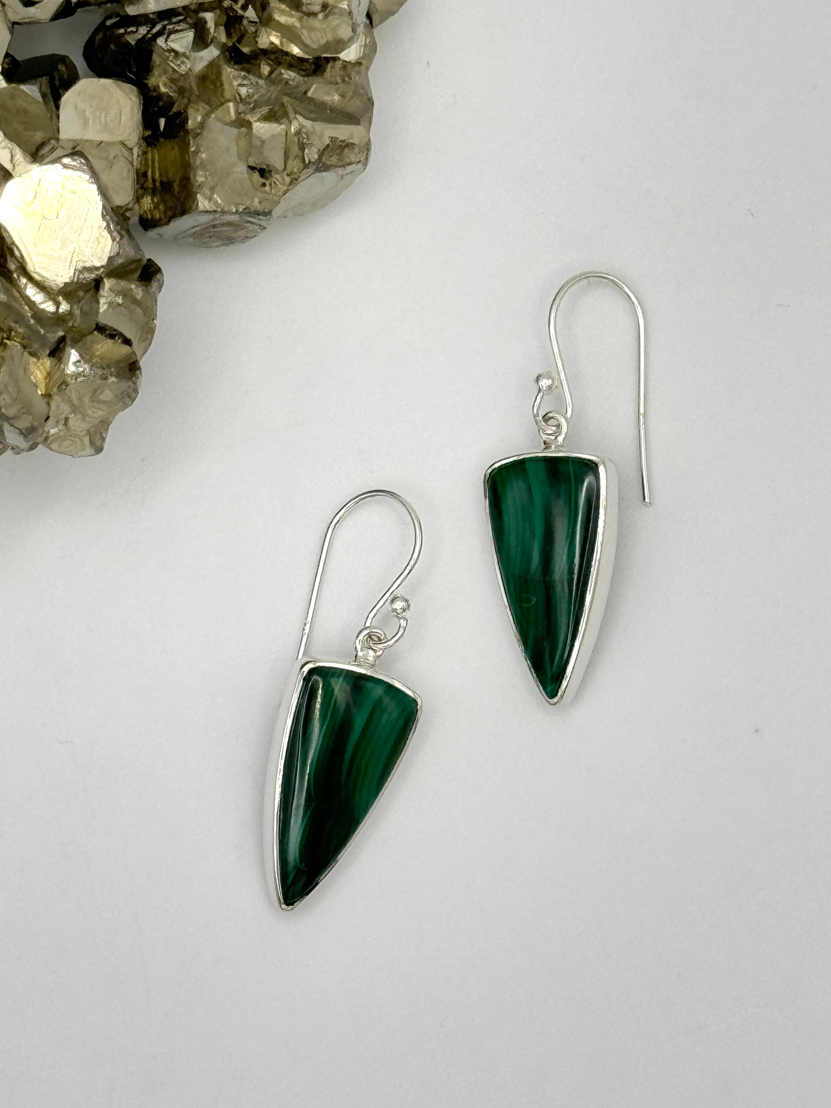 •MALACHITE FANG - 2• silver dangle earrings