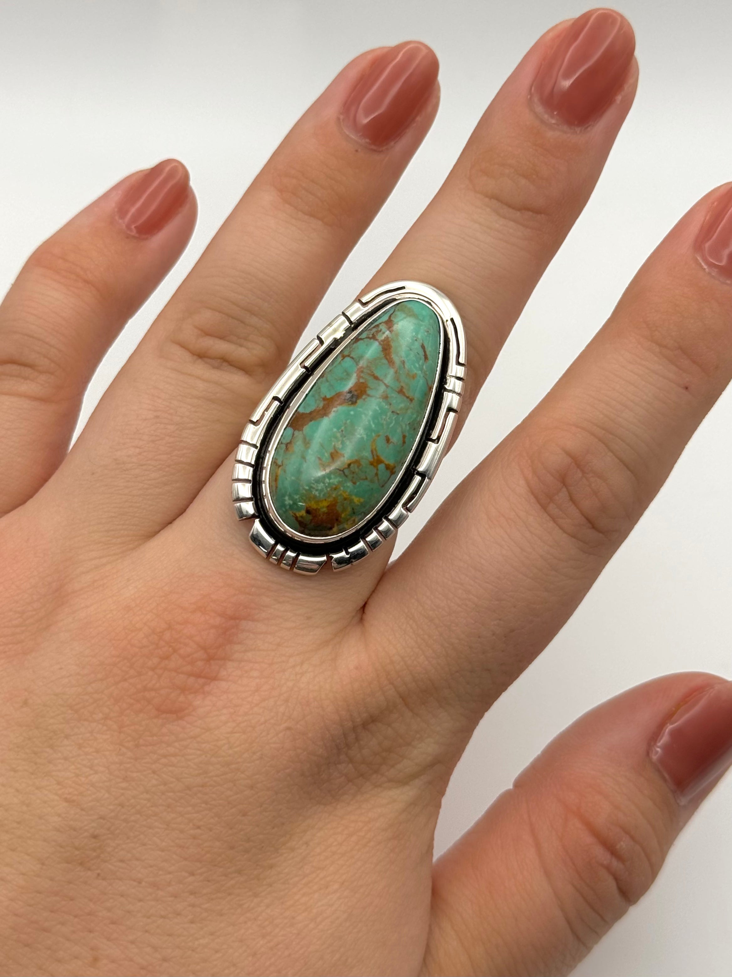 •KINGMAN TURQUOISE - BIGGIE• Navajo silver ring (size 9)