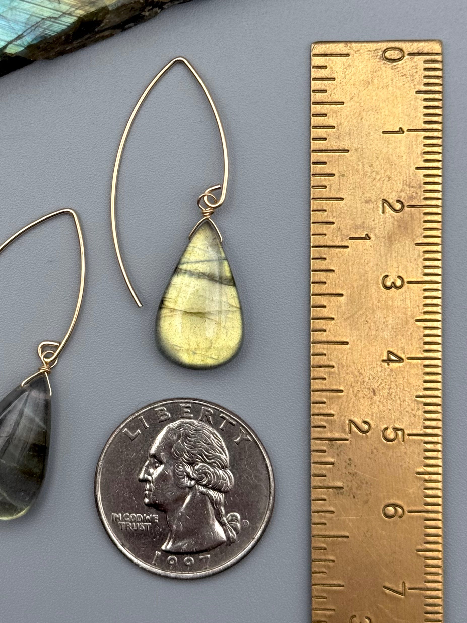 •STRAY• golden labradorite tear + gold earrings