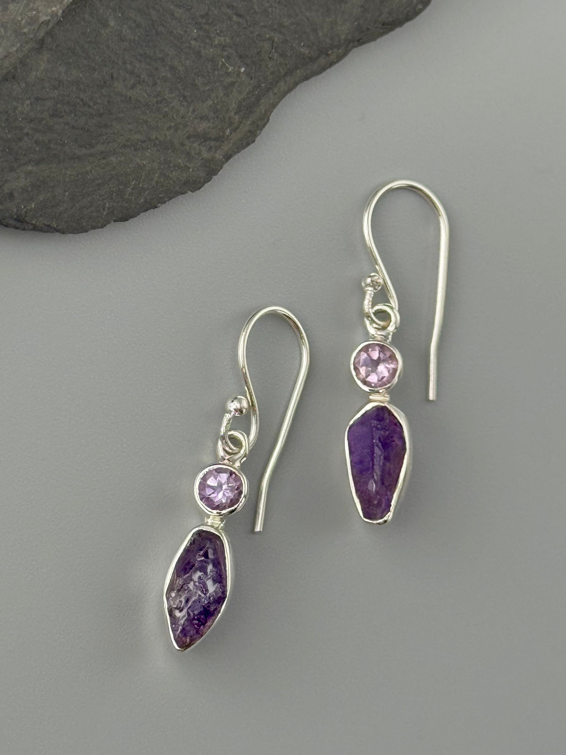 •AMETHYST DUO - 2• silver dangle earrings
