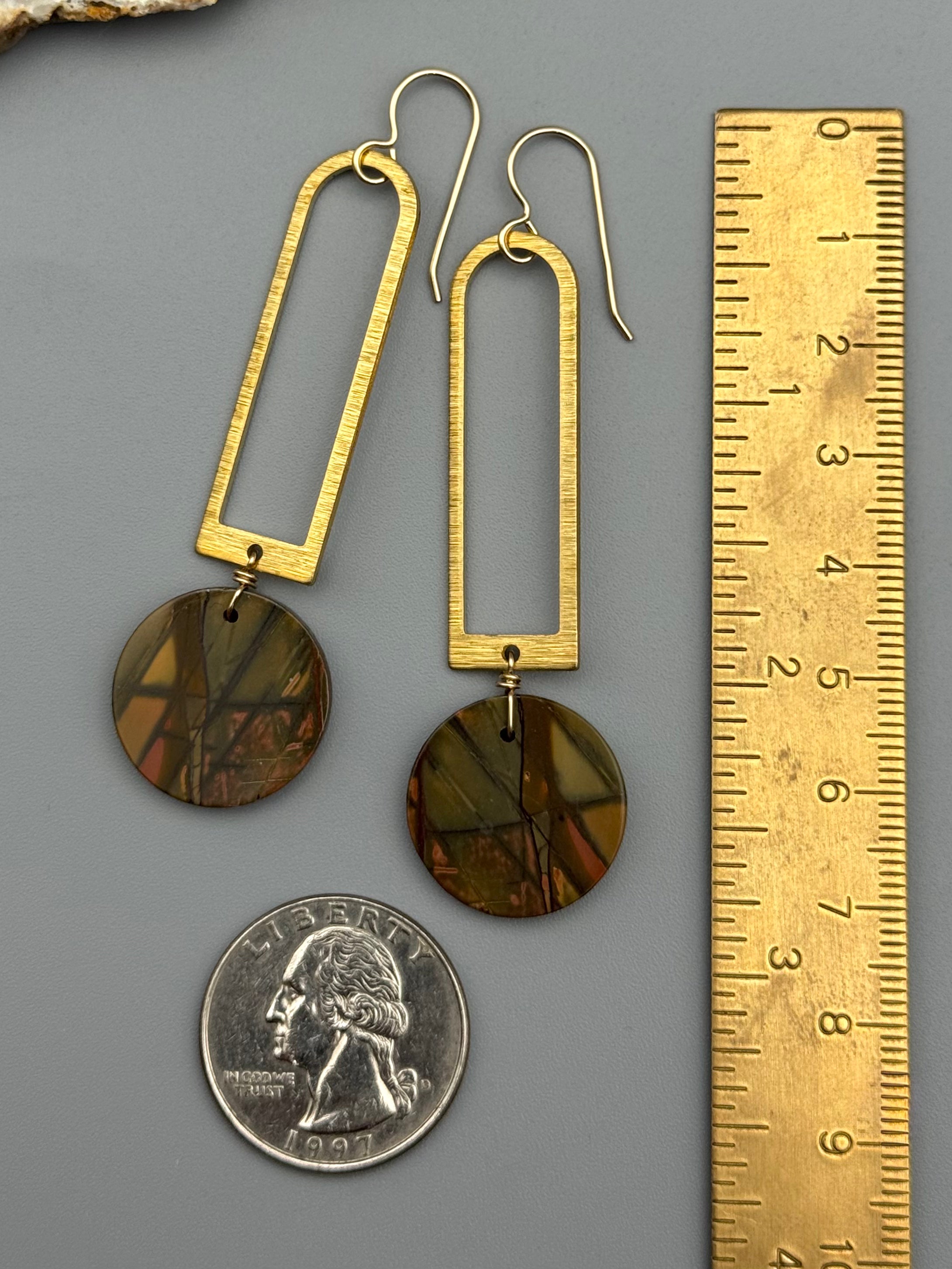 •PORTAL• red creek jasper coin + gold earrings
