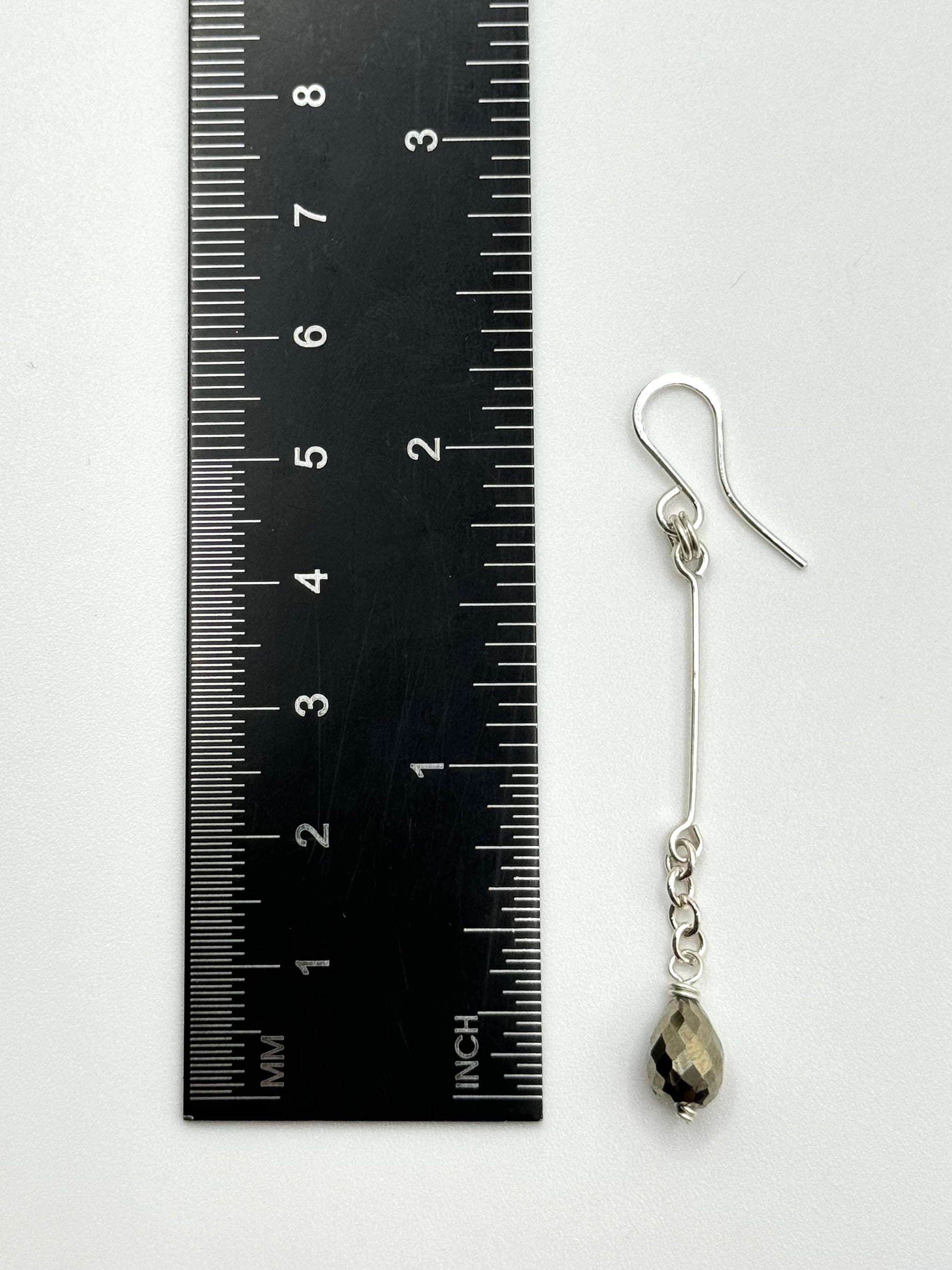 •LINEAR DROP• pyrite + silver dangle earrings