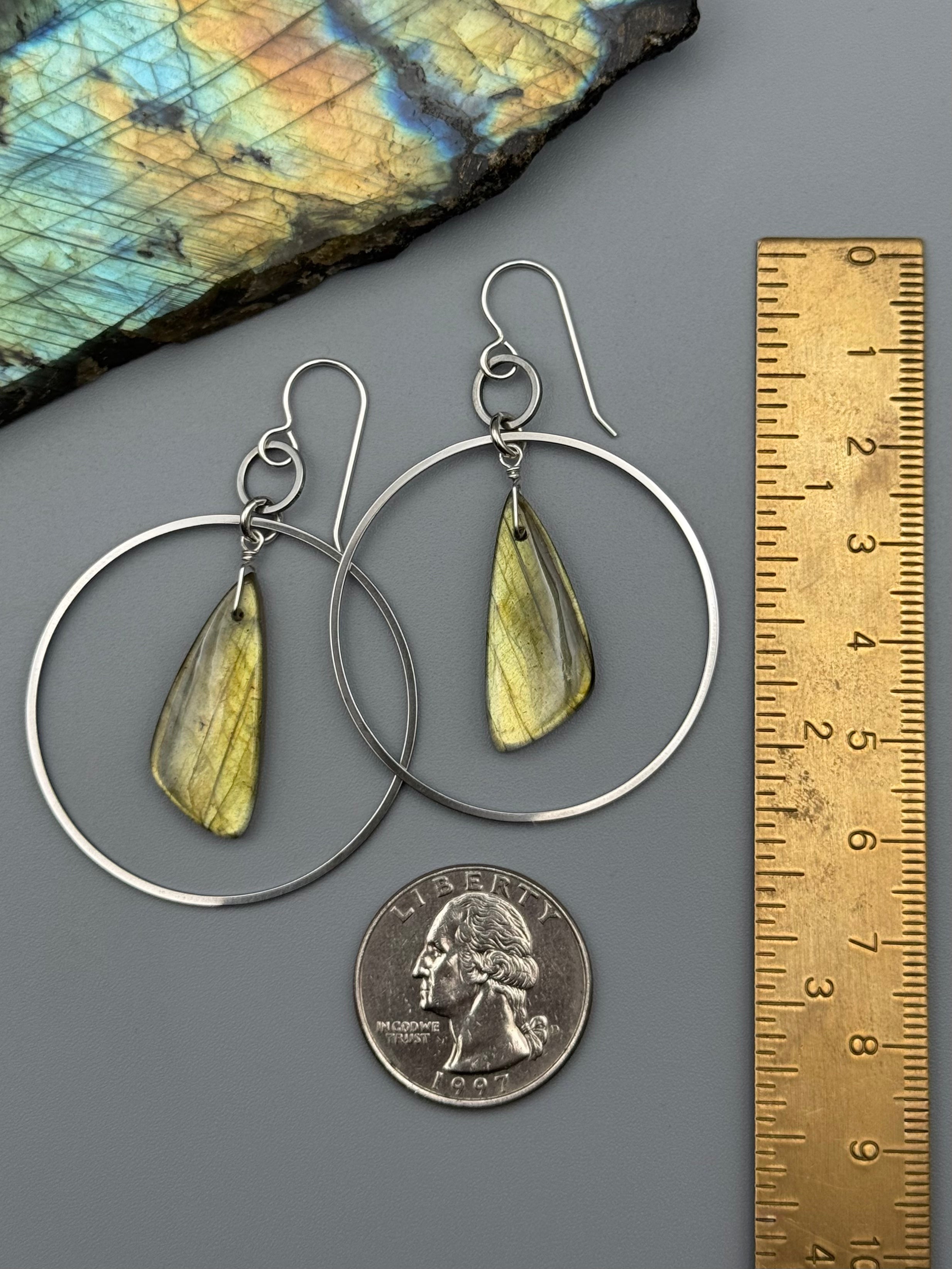 •EQUA-LUNA• golden labradorite wing + silver earrings
