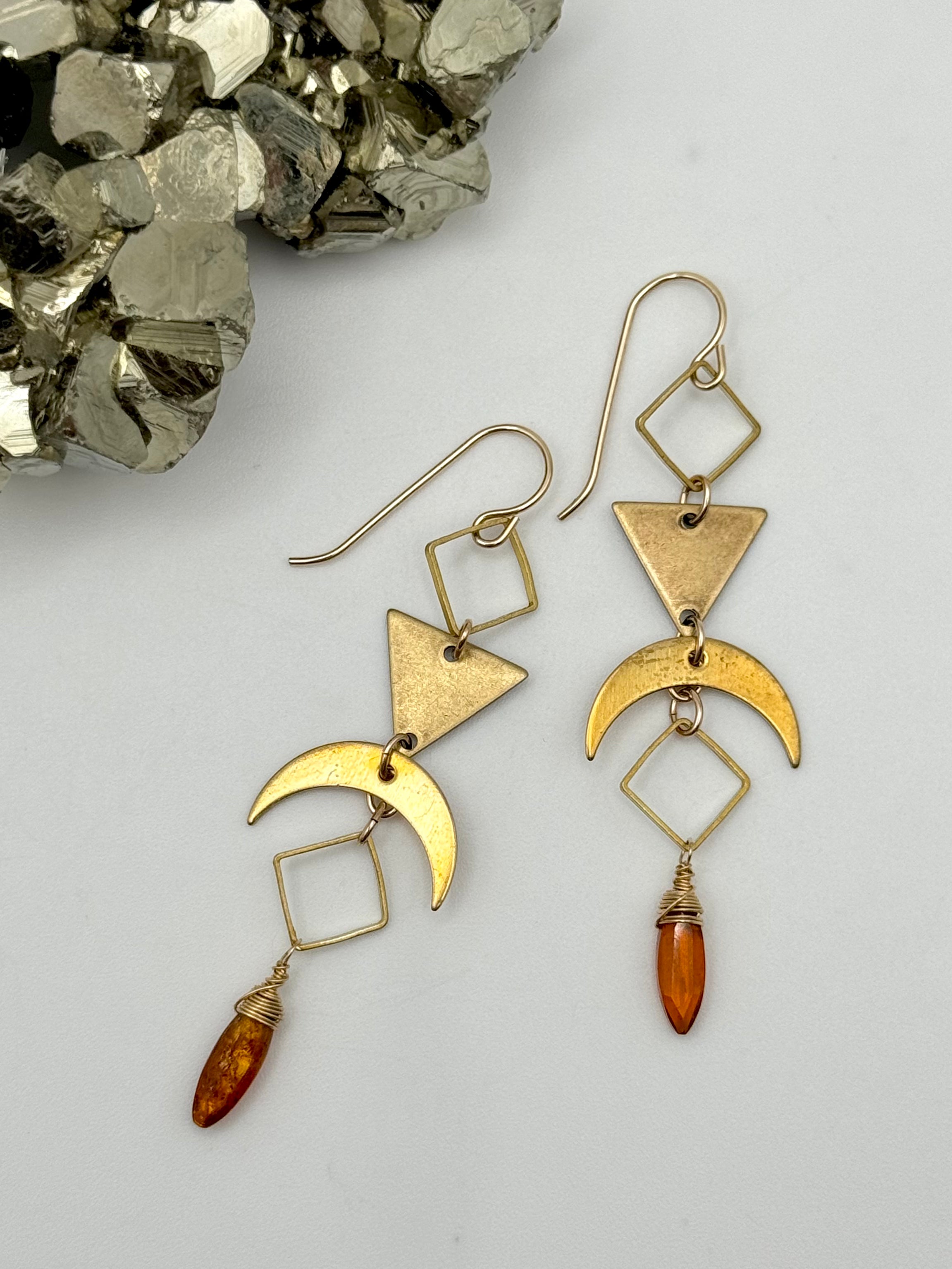 •GEO MOON DROP• orange kyanite + gold earrings