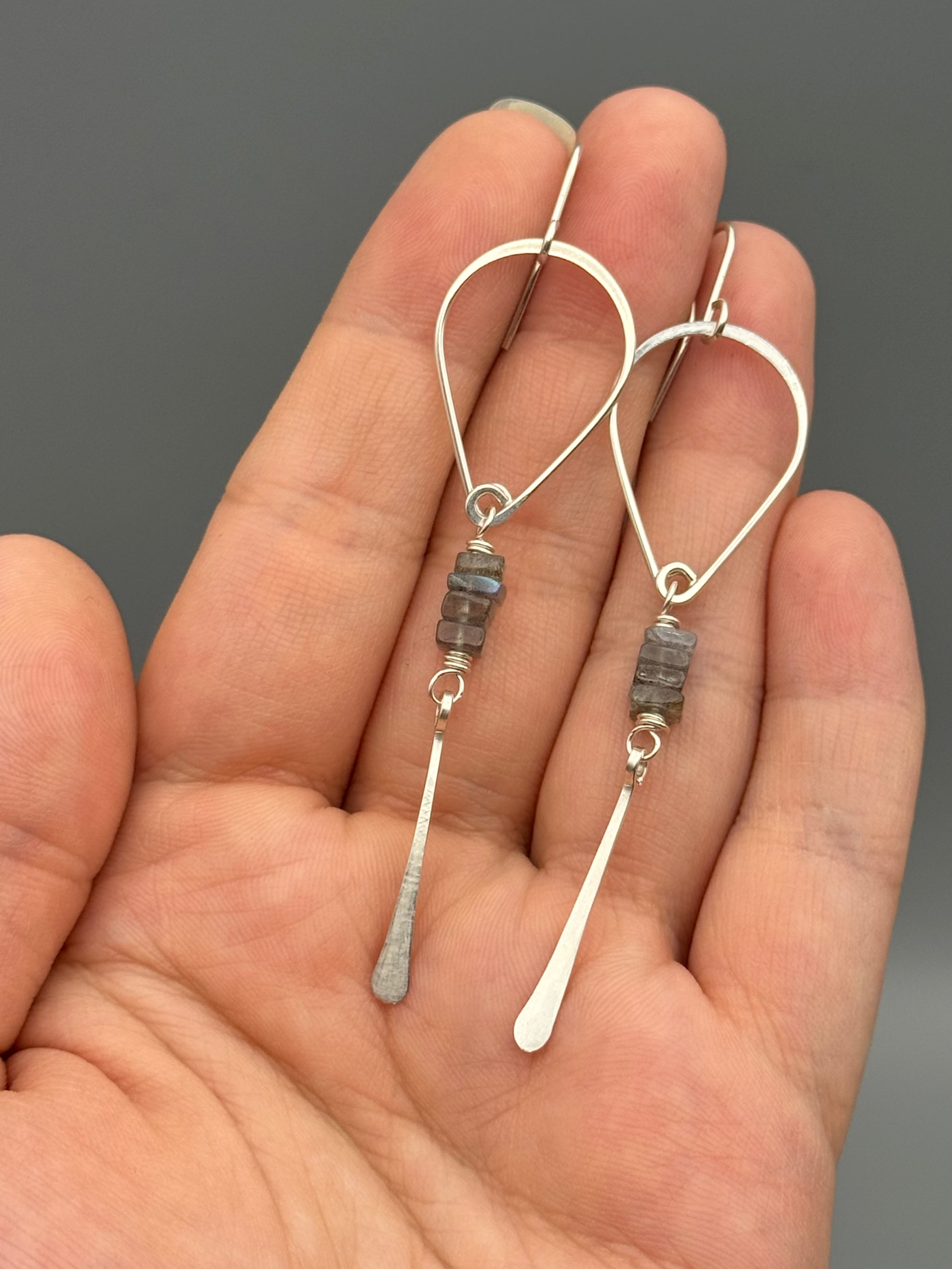 •TEARDROP STACK• labradorite + silver dangle earrings