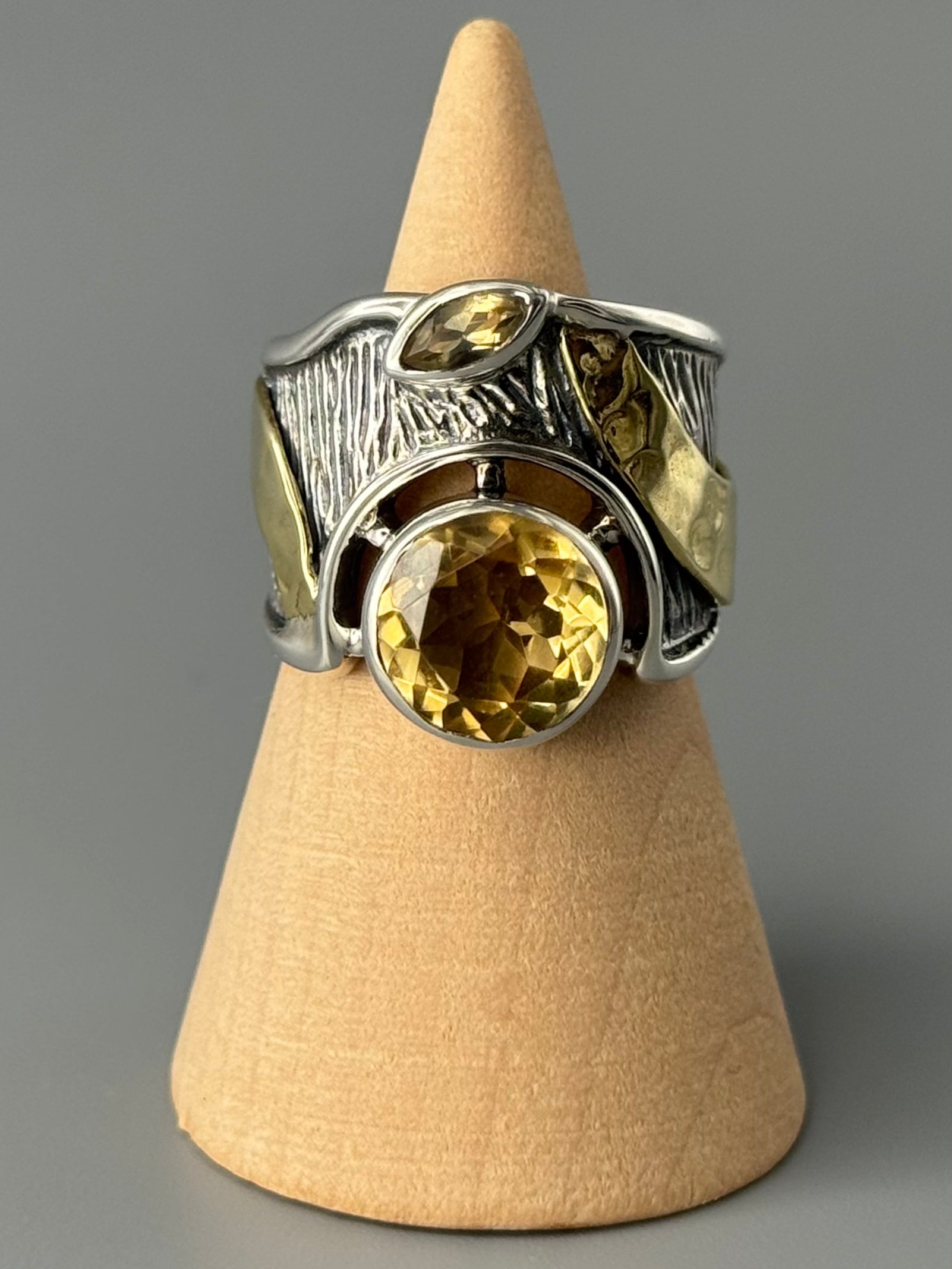 •CITRINE - THE CROSSING• wide band mixed metal ring (various sizes)