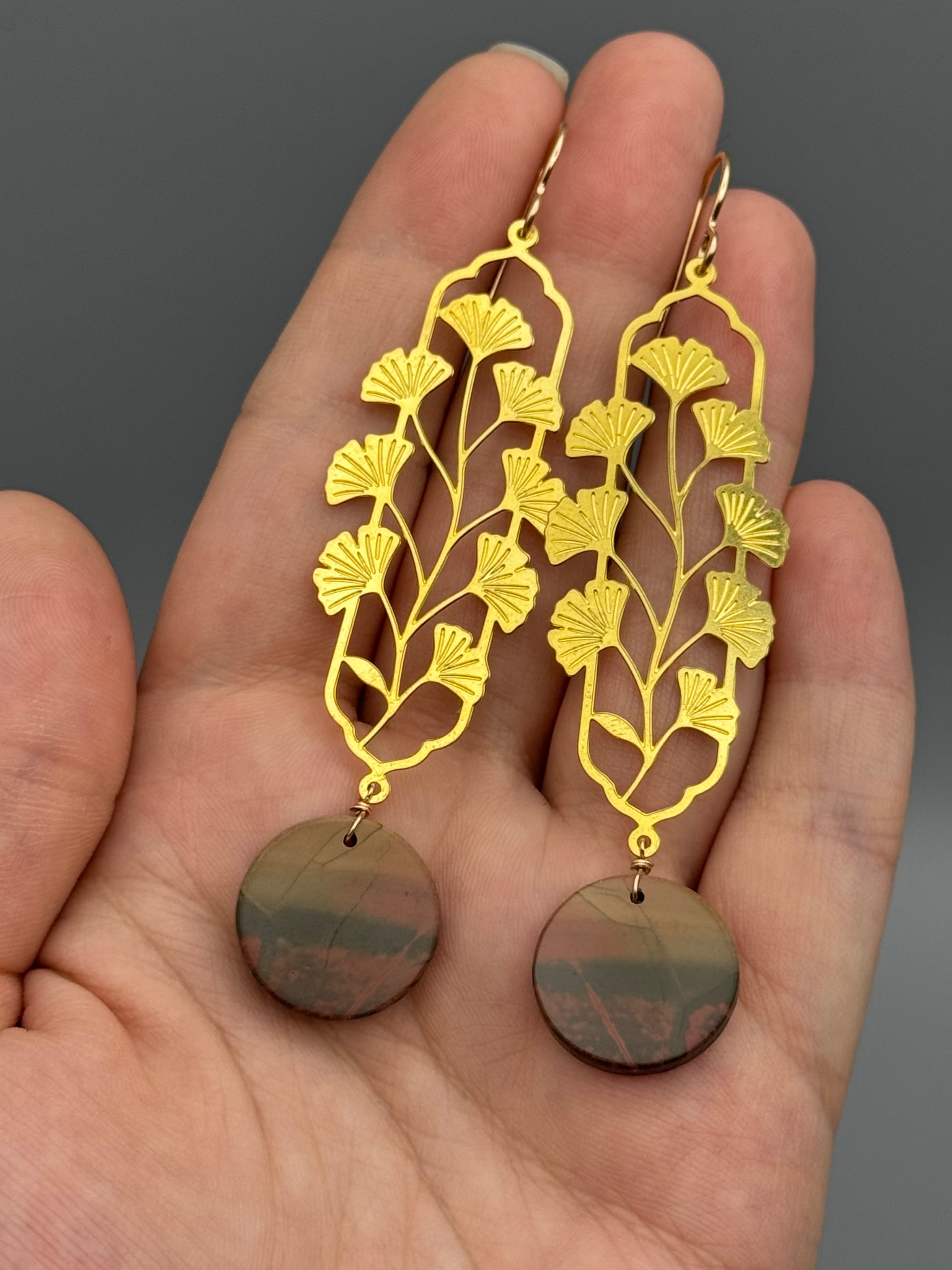 •KIKUBO• red creek jasper + gold earrings