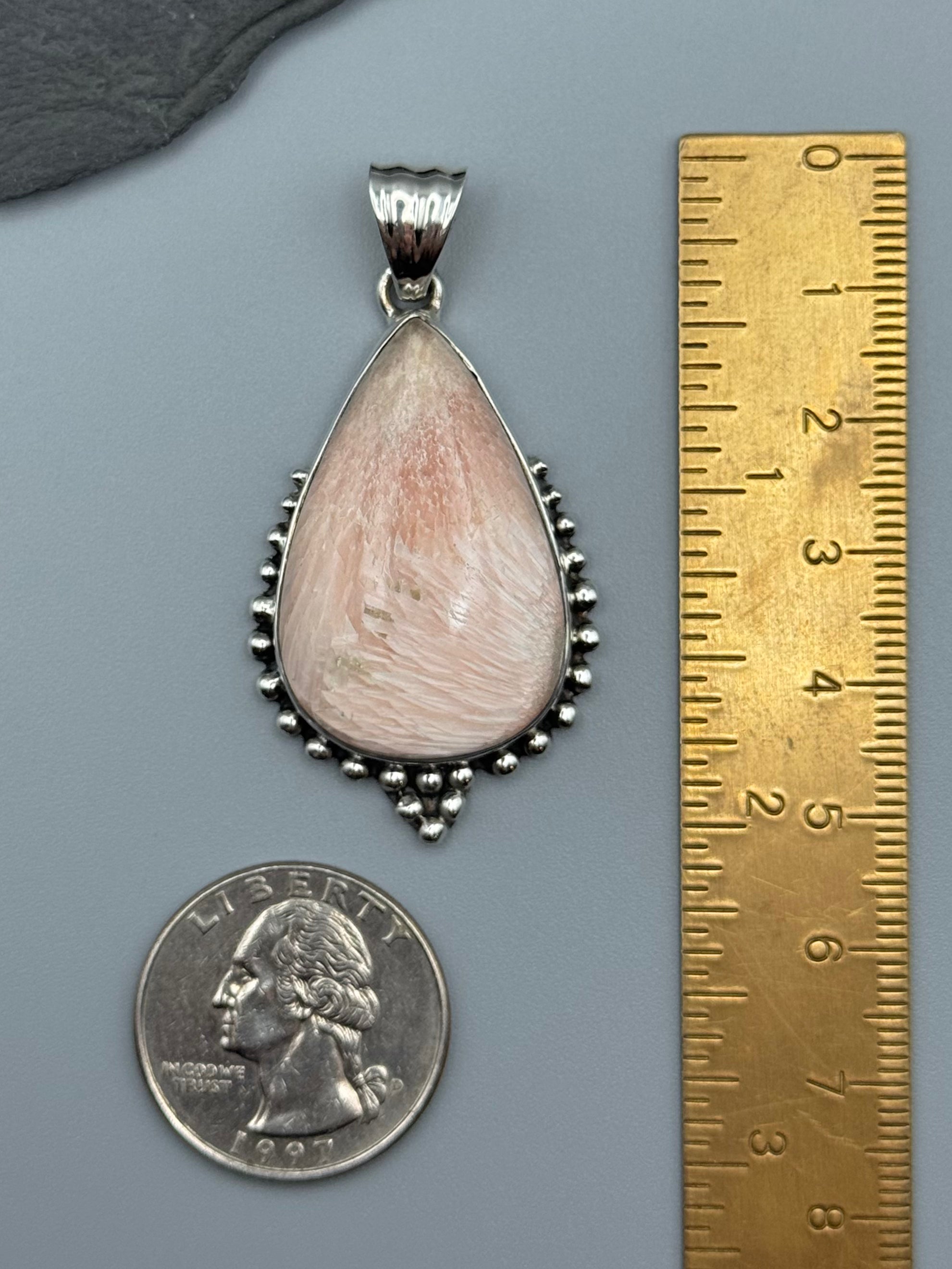 •SCOLECITE - DOTTED TEAR• sterling silver pendant