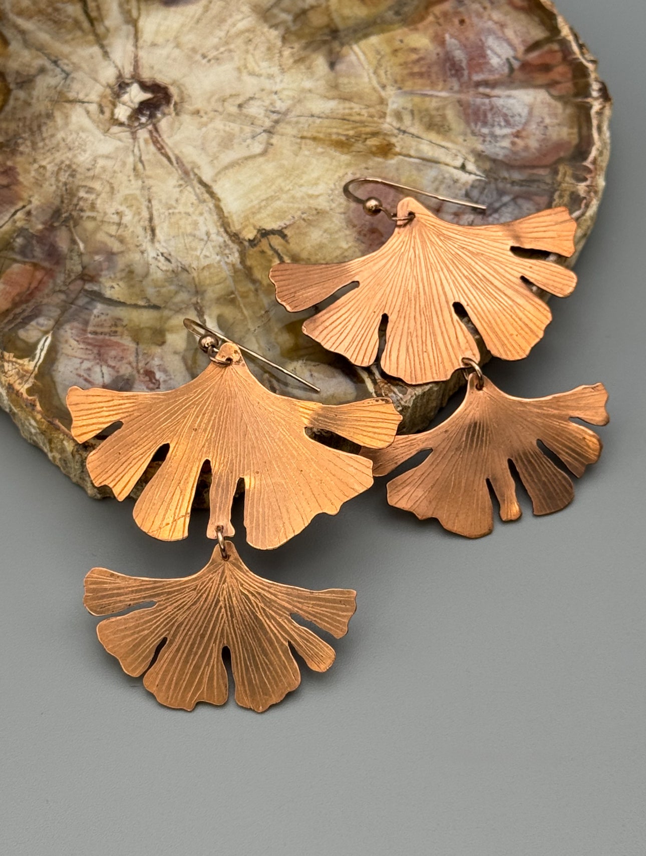 •GINGKOS• rose gold leaf dangle earrings