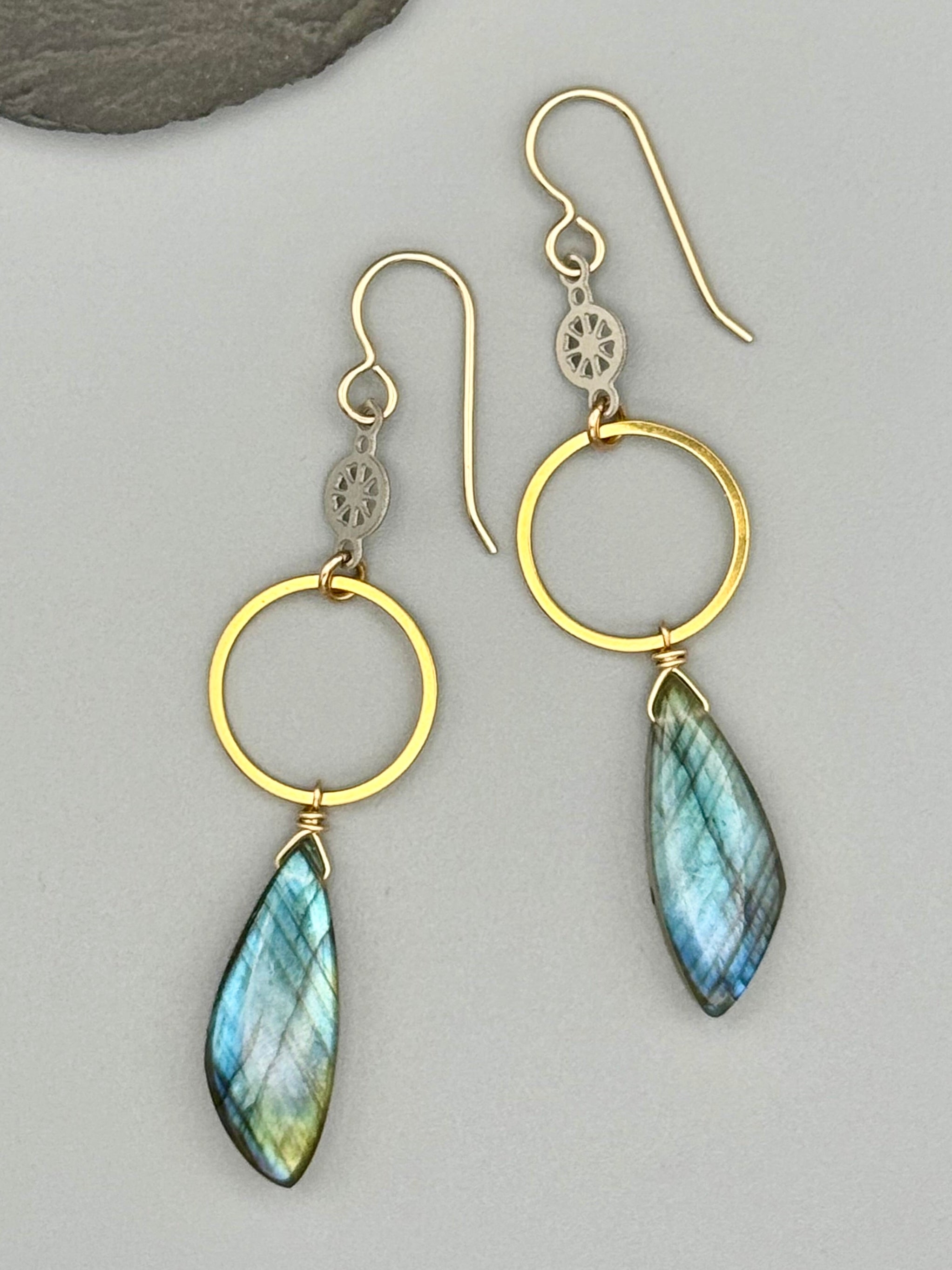 •ROSE WINDOW• labradorite + mixed metal earrings