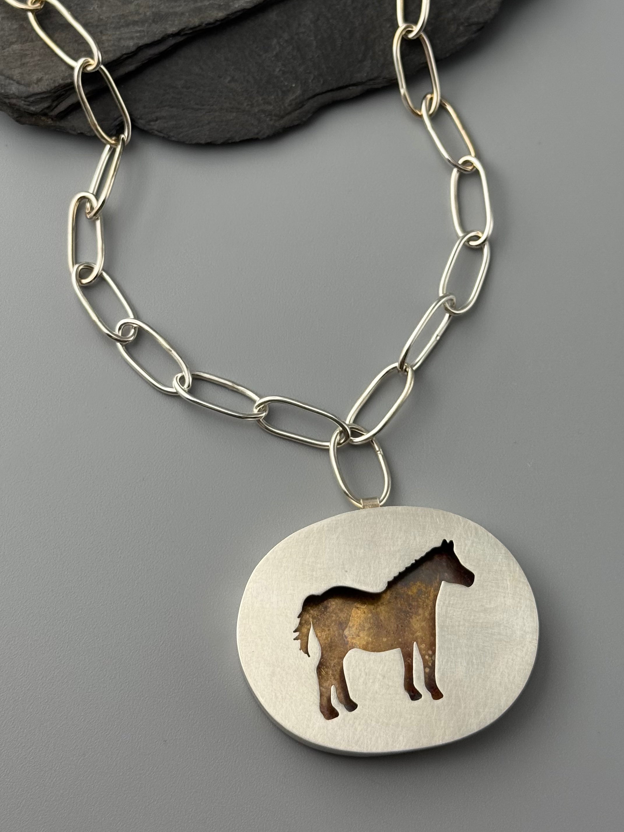 •MUSTANG SALLY• silver horse shadowbox necklace (up to 30" long)
