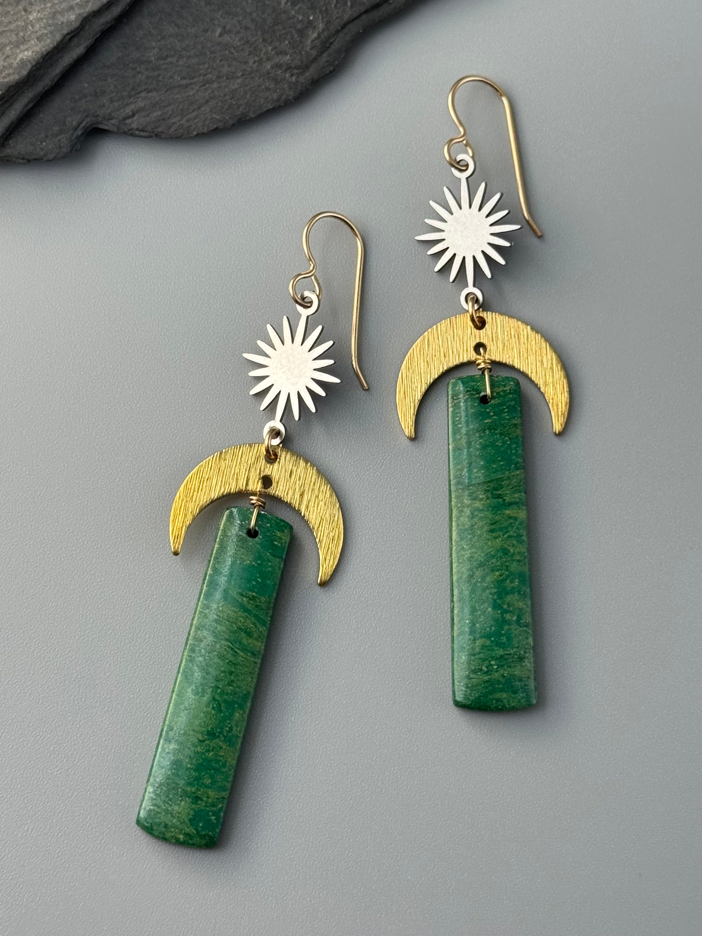 •LUNA SOL• new jade + mixed metal earrings