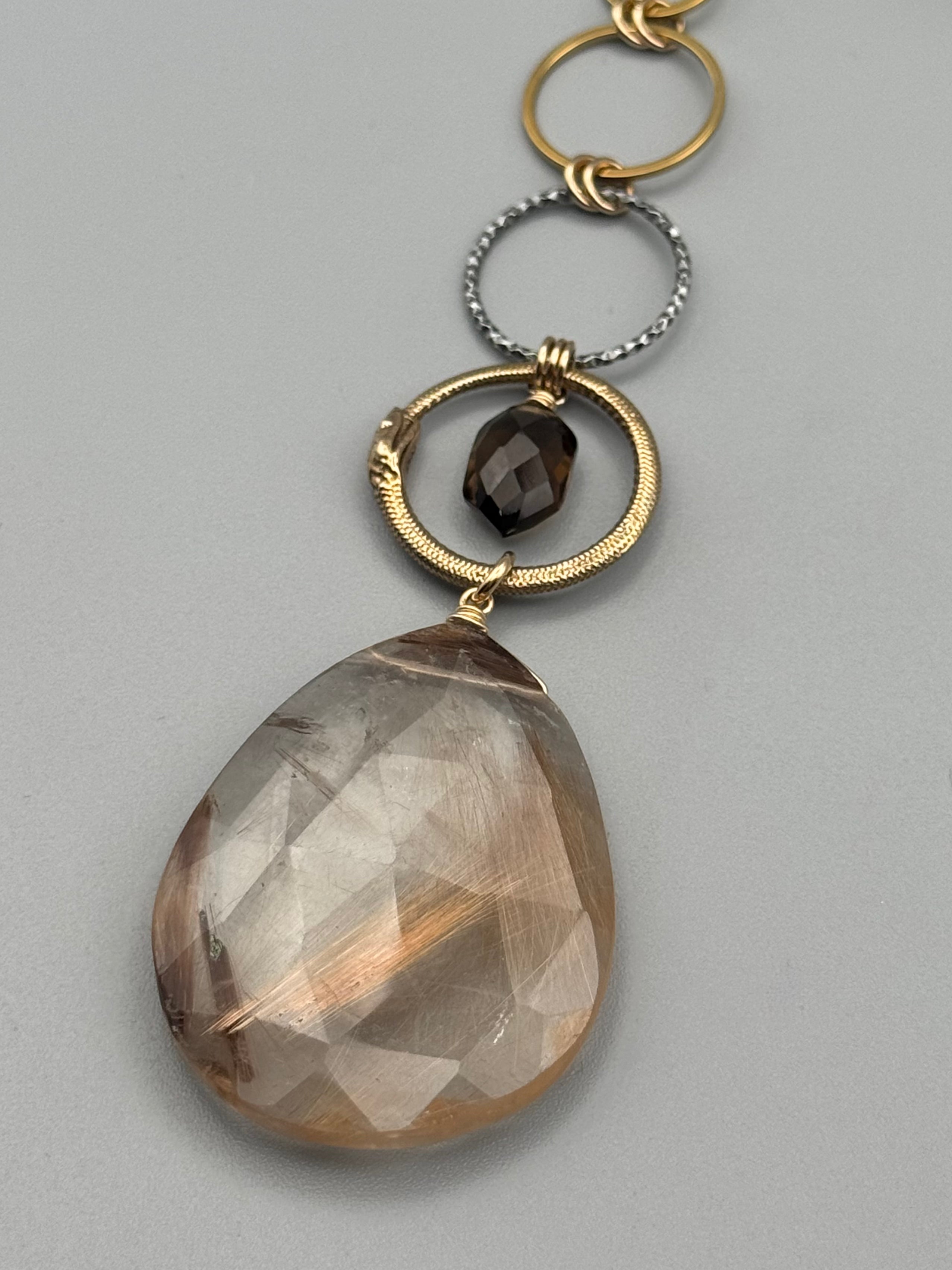 •NĀGA• smoky quartz + rutilated quartz mixed metal necklace (26"-28" long)