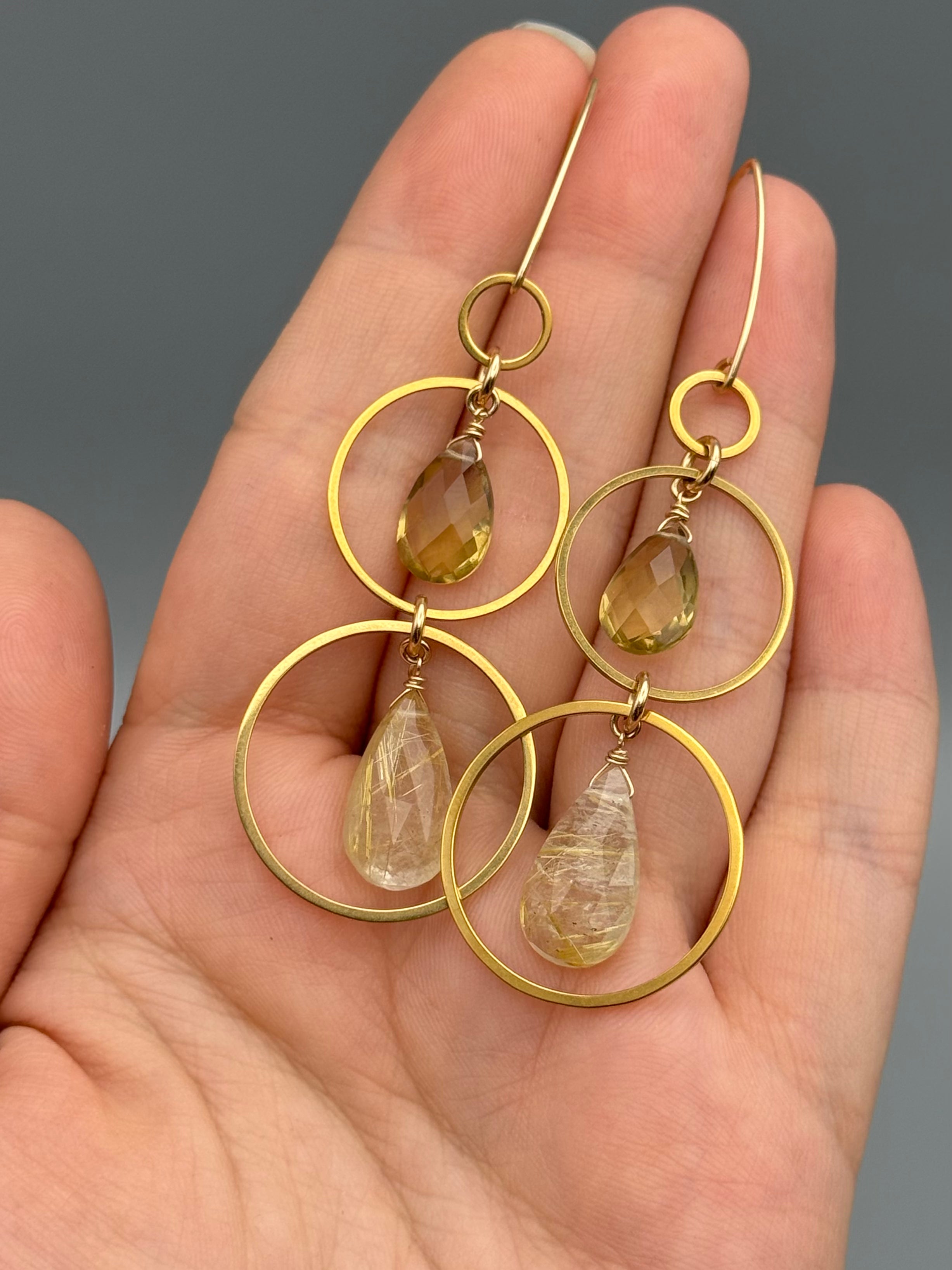 •6 OF CUPS• citrine + rutilated quartz gold earrings
