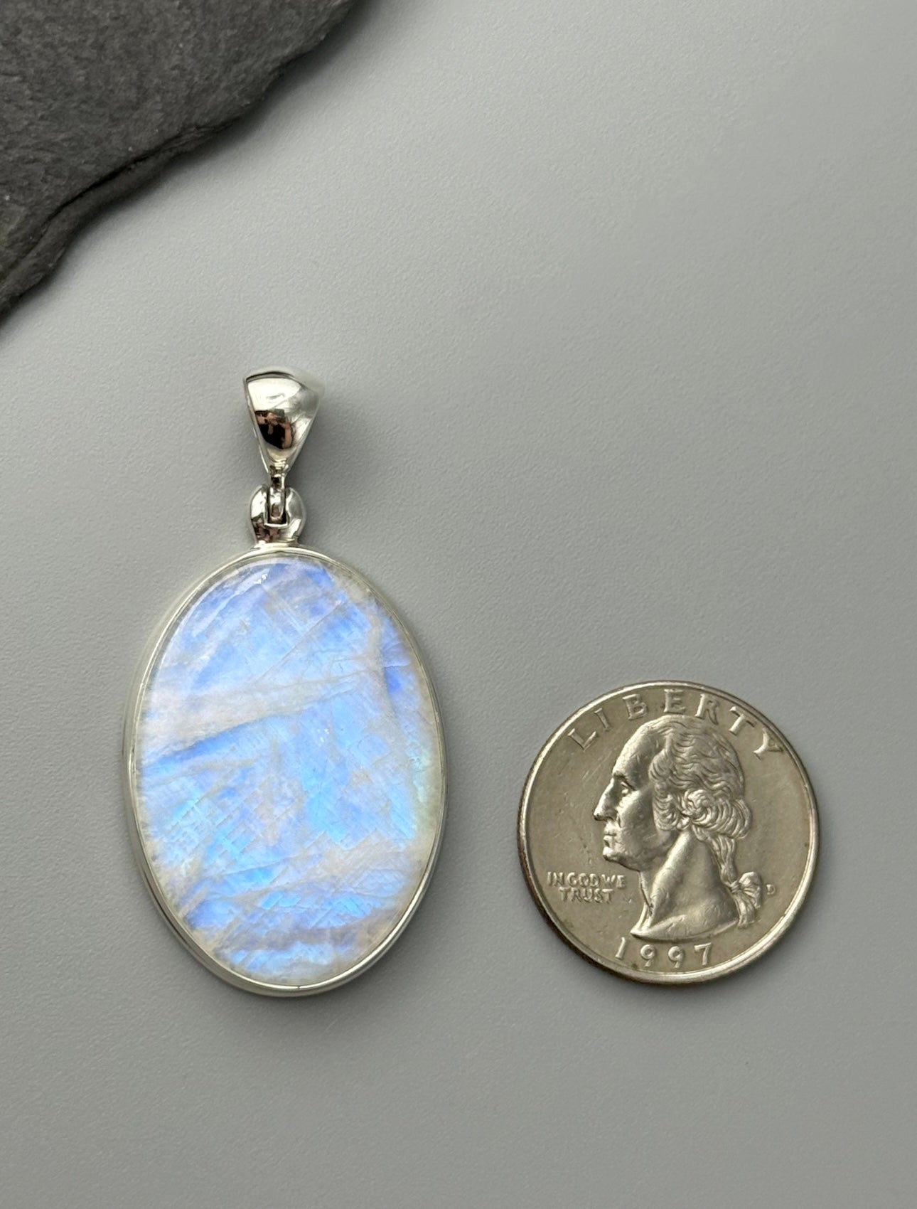 •RAINBOW MOONSTONE OVAL - 3• sterling silver pendant