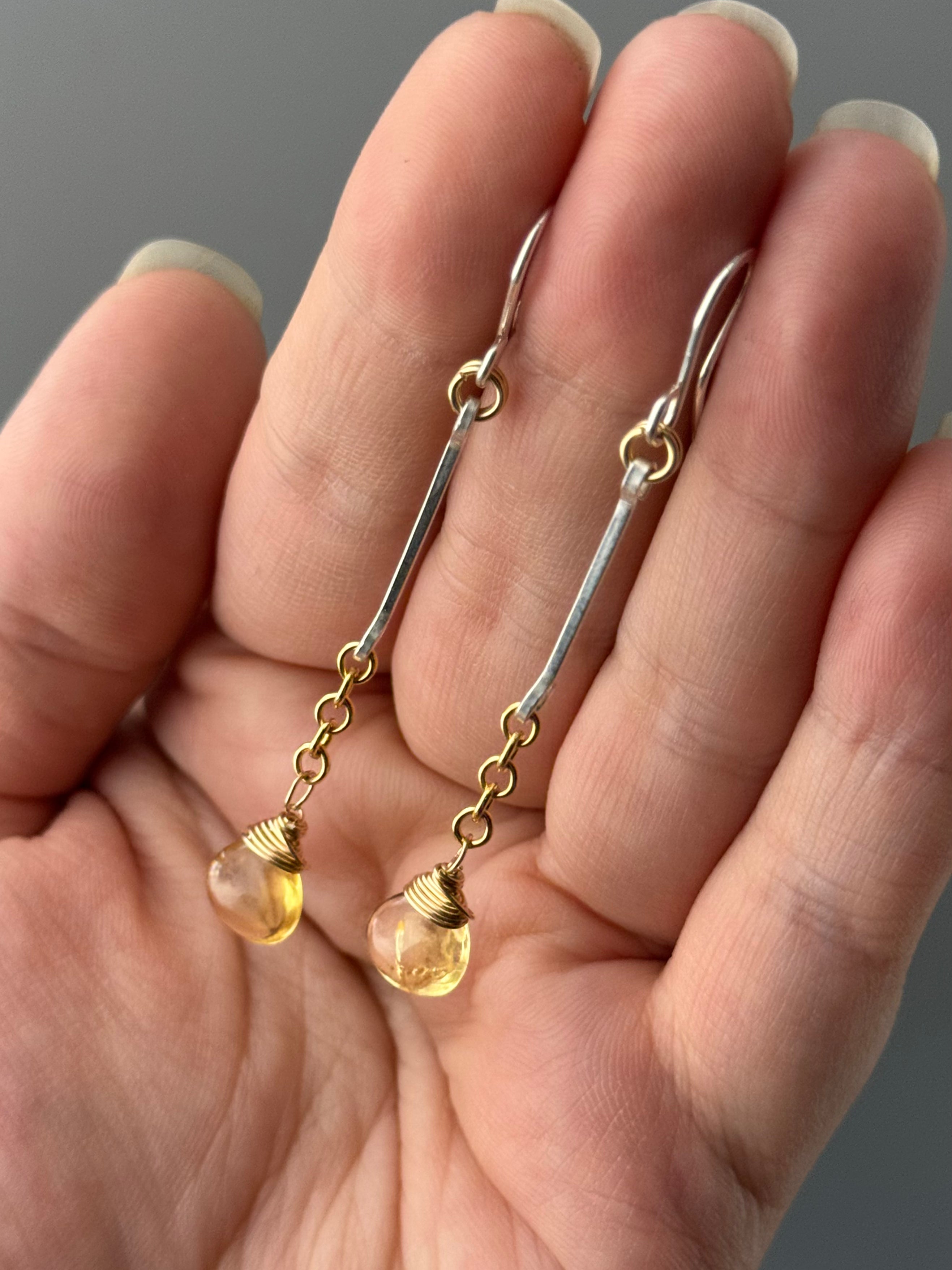 •LINEAR DROP• citrine + mixed metal dangle earrings