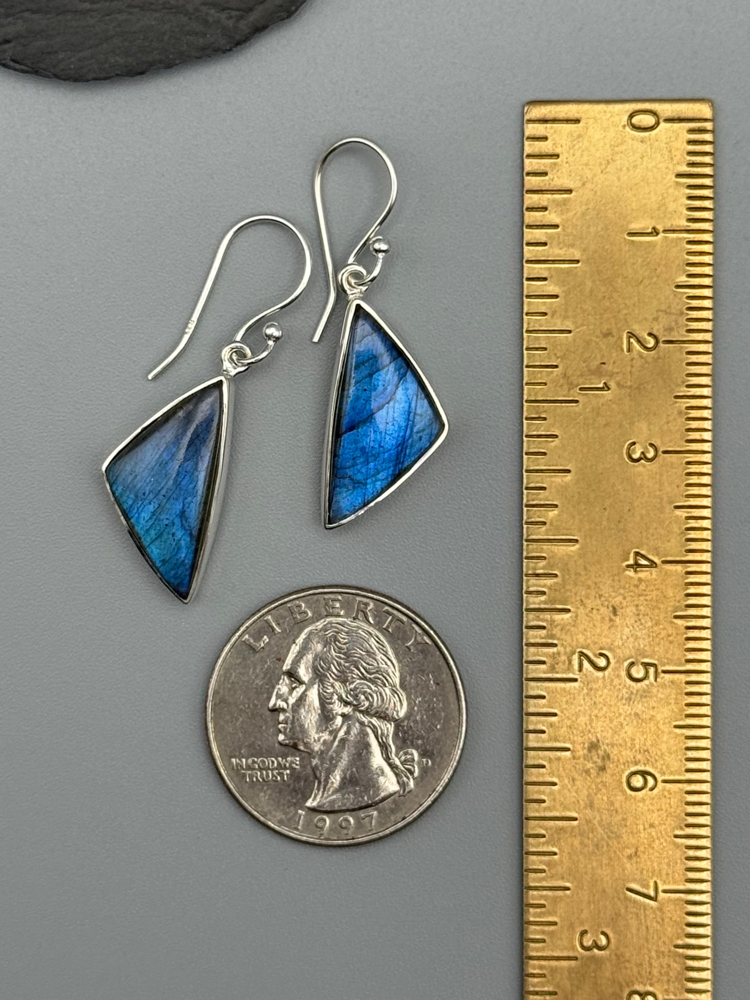 •LABRADORITE - SOFT TRIANGLES• silver dangle earrings