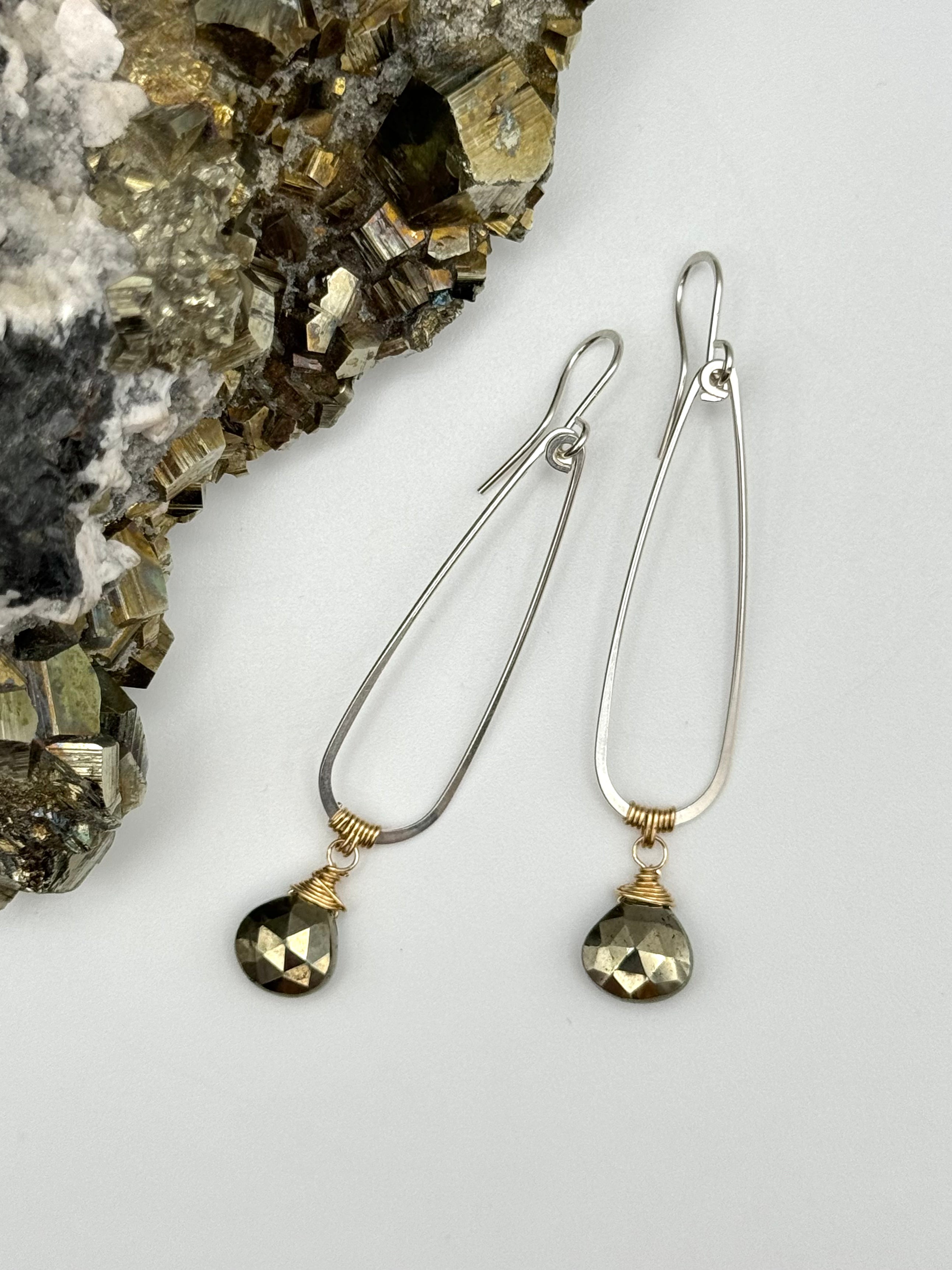 •TEARDROP DANGLE• pyrite + mixed metal earrings