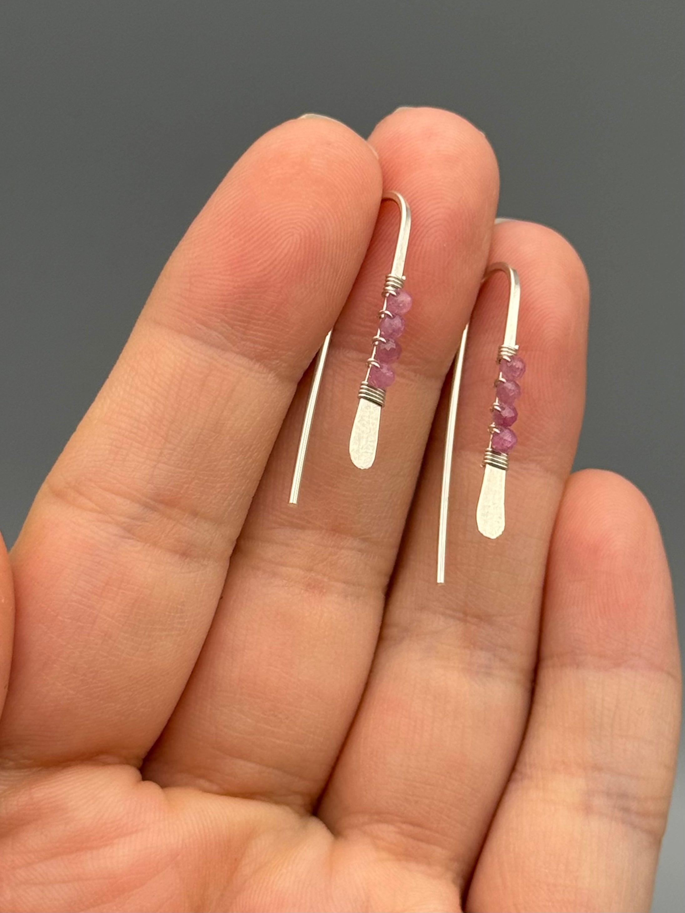 •PETITE THREADER• pink sapphire + silver earrings