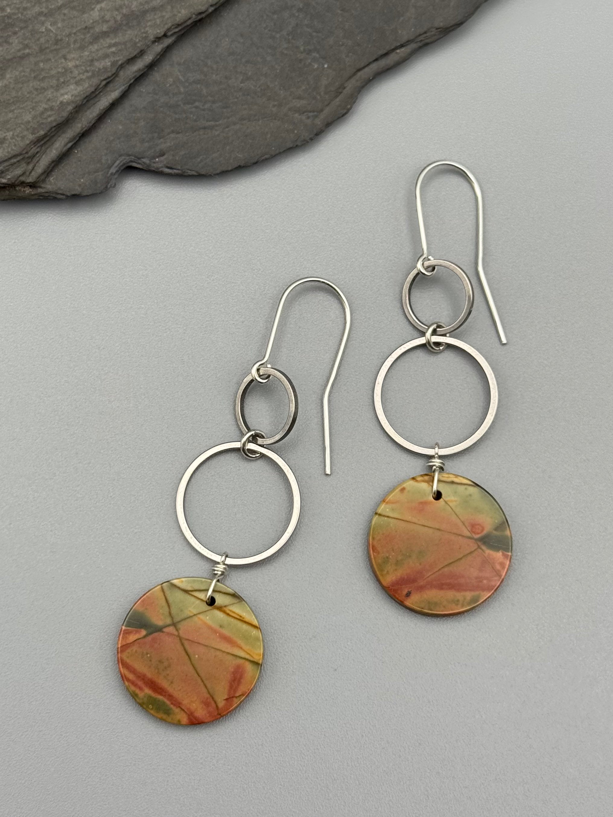 •DUAL LUNA• red creek jasper + silver earrings