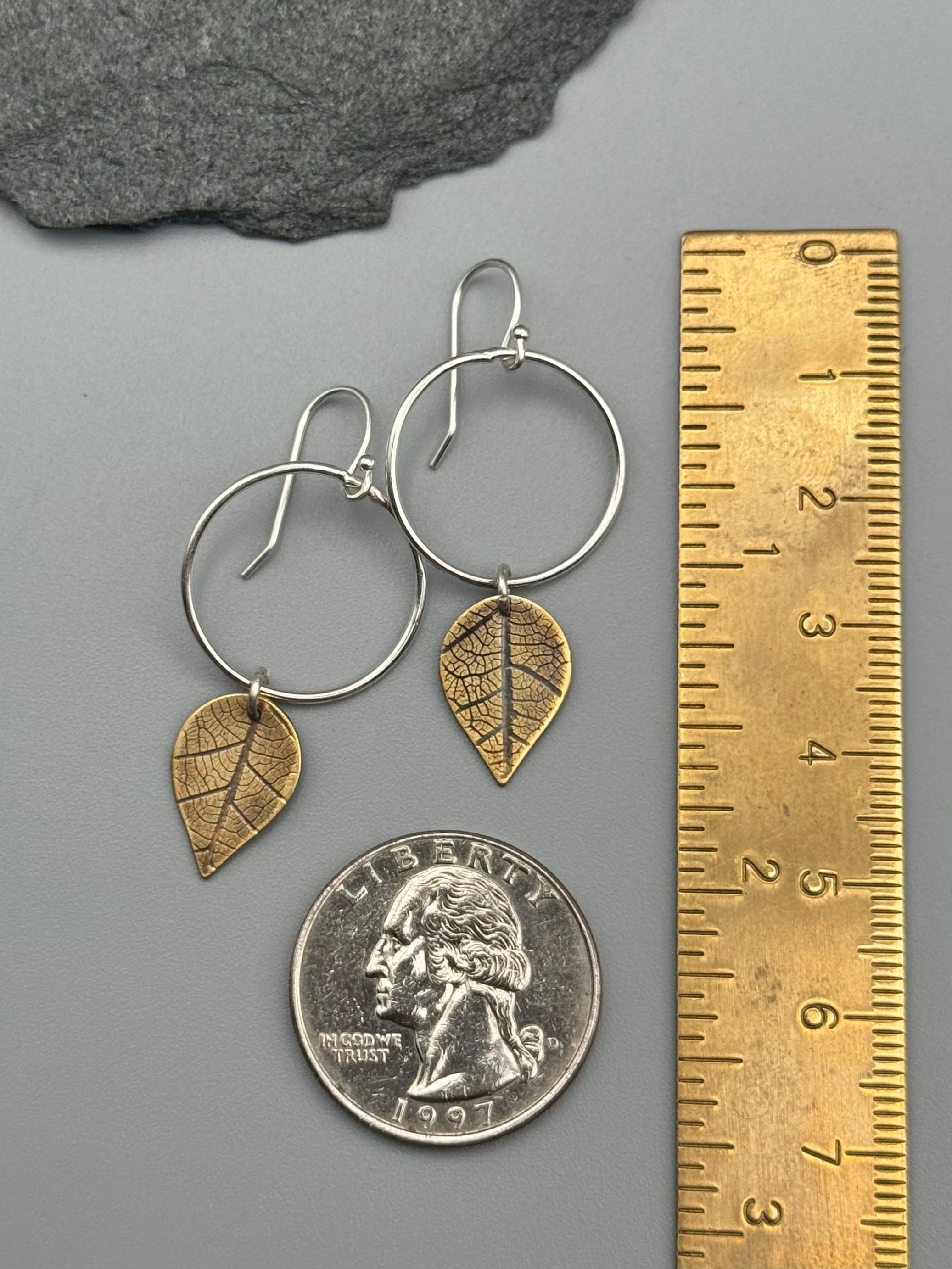 •LEAF MOON• mixed metal dangle earrings