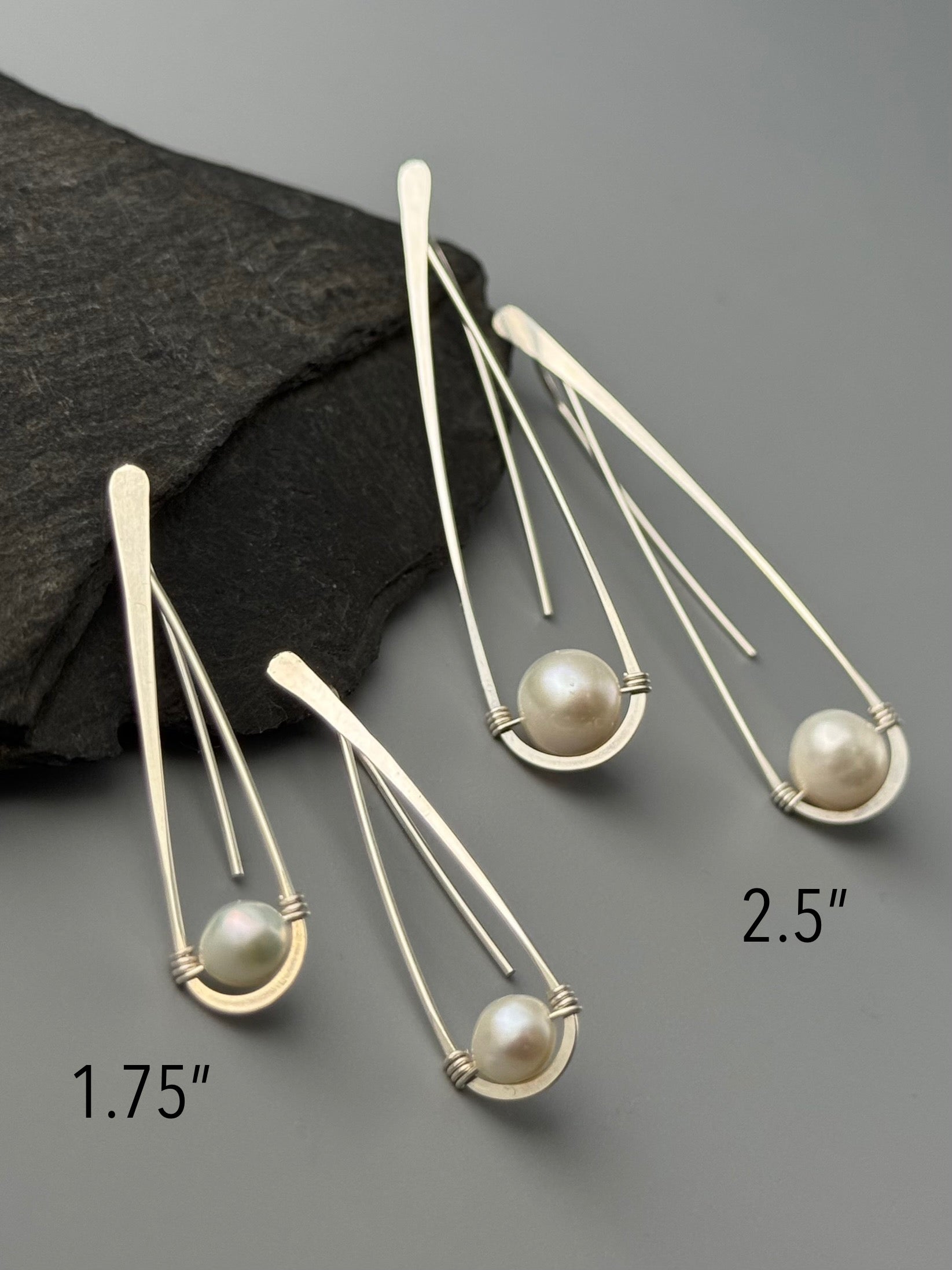 •DEEP DROP THREADER• pearl + silver earrings