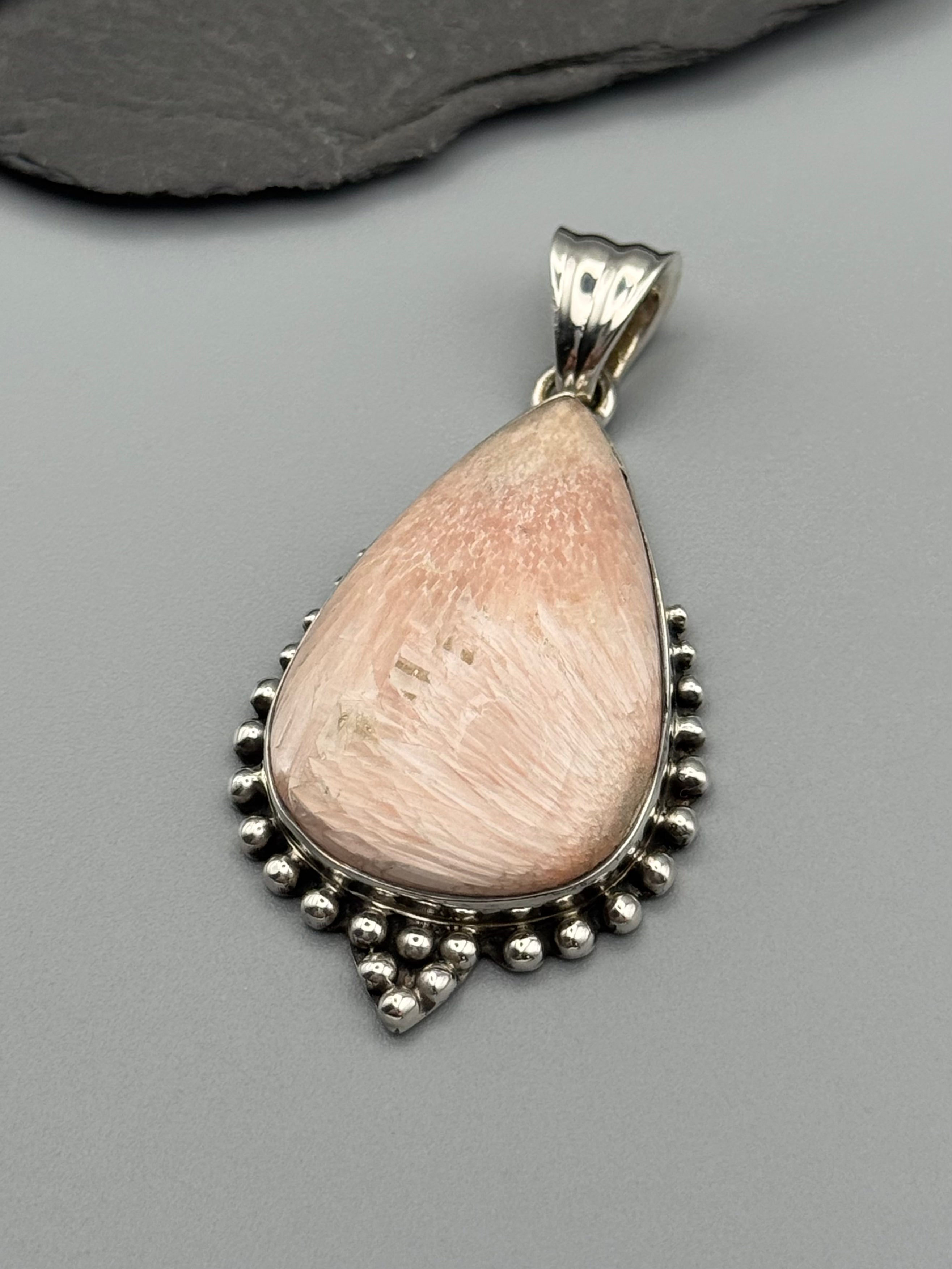 •SCOLECITE - DOTTED TEAR• sterling silver pendant