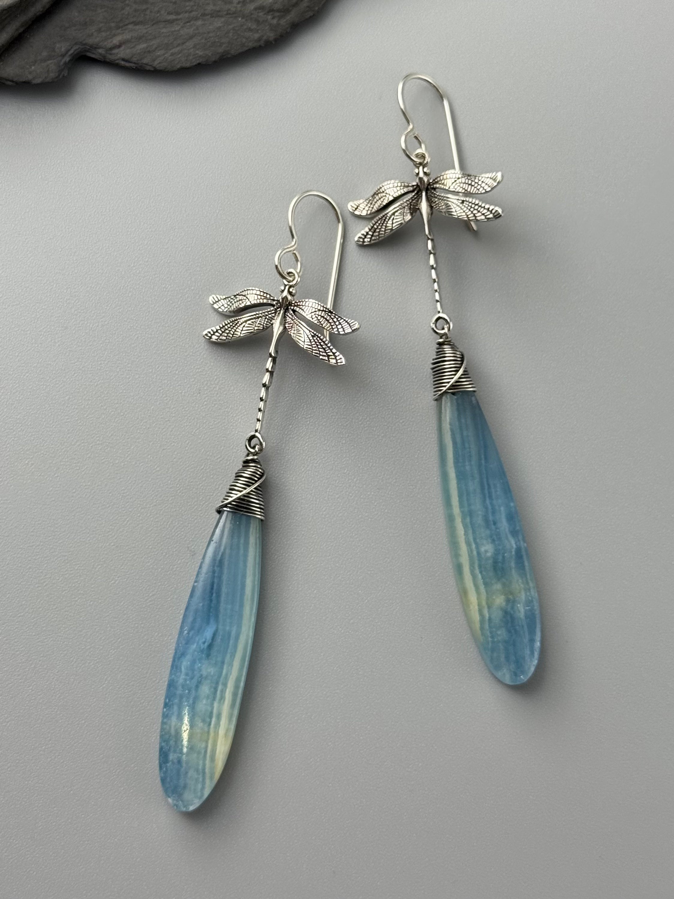 •ODONATA• blue calcite + silver earrings