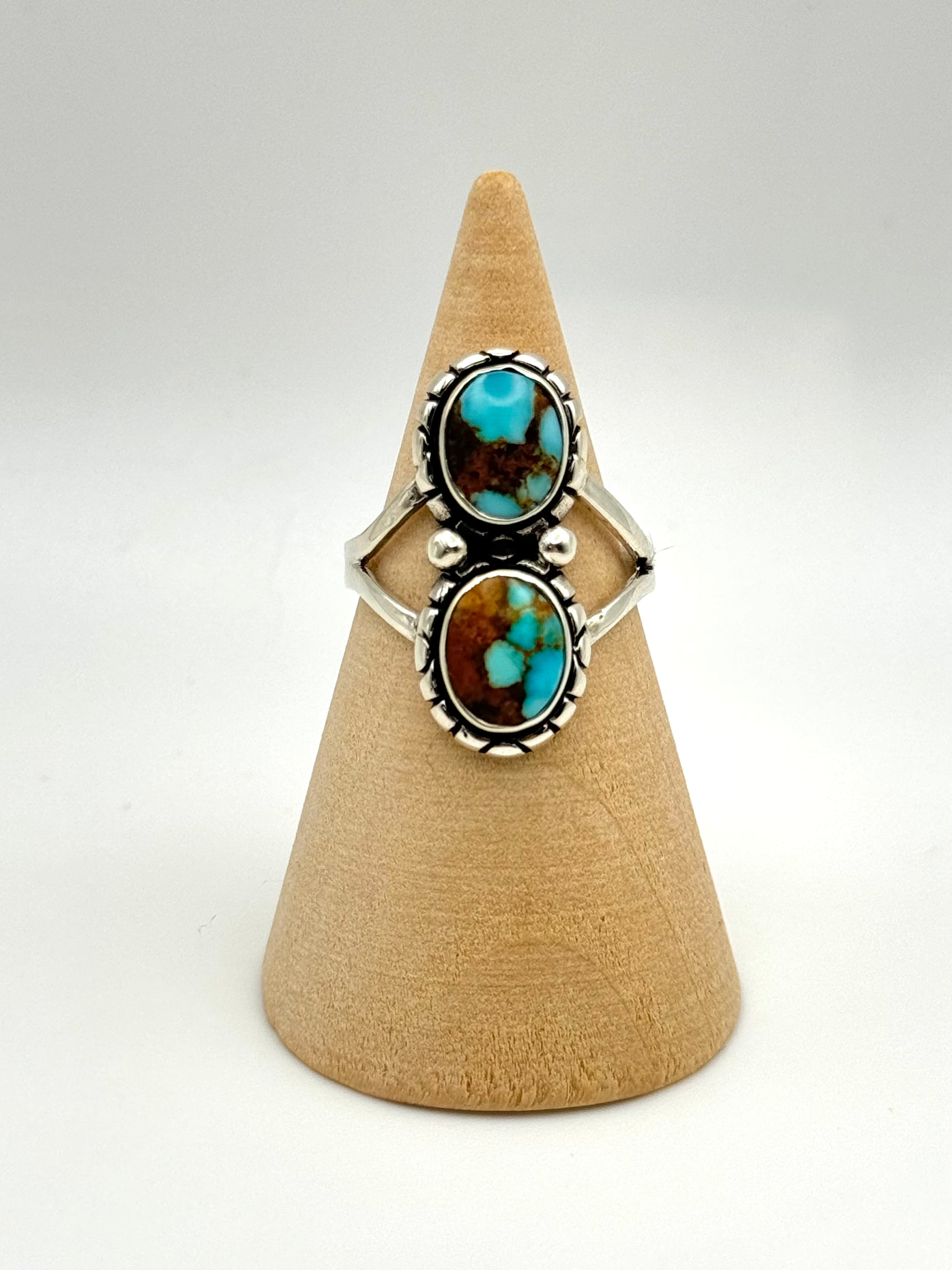 •#8 NEVADA TURQUOISE• Navajo silver double stone ring (size 6.5)