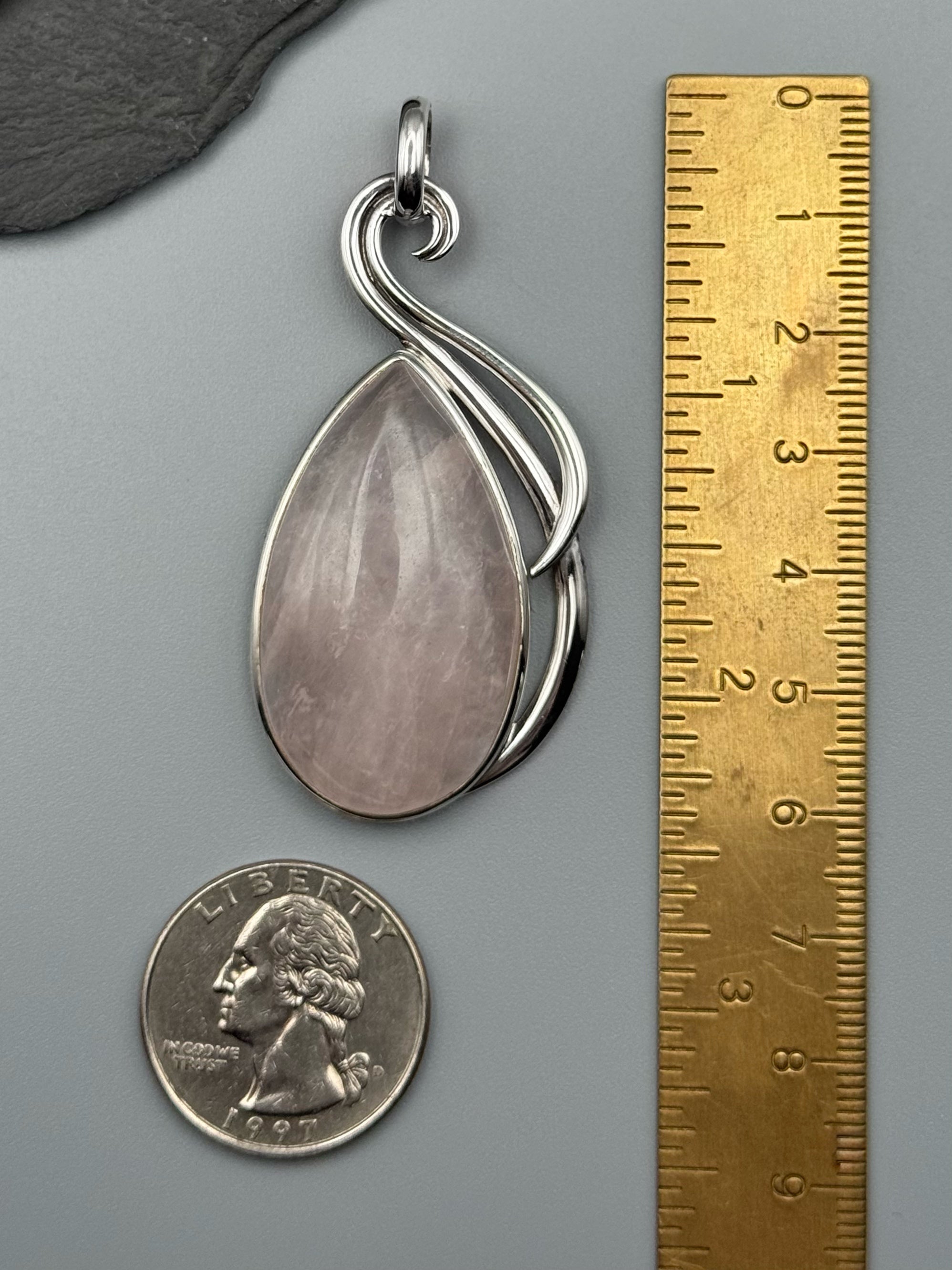 •ROSE QUARTZ TEAR - FLOURISH• sterling silver pendant