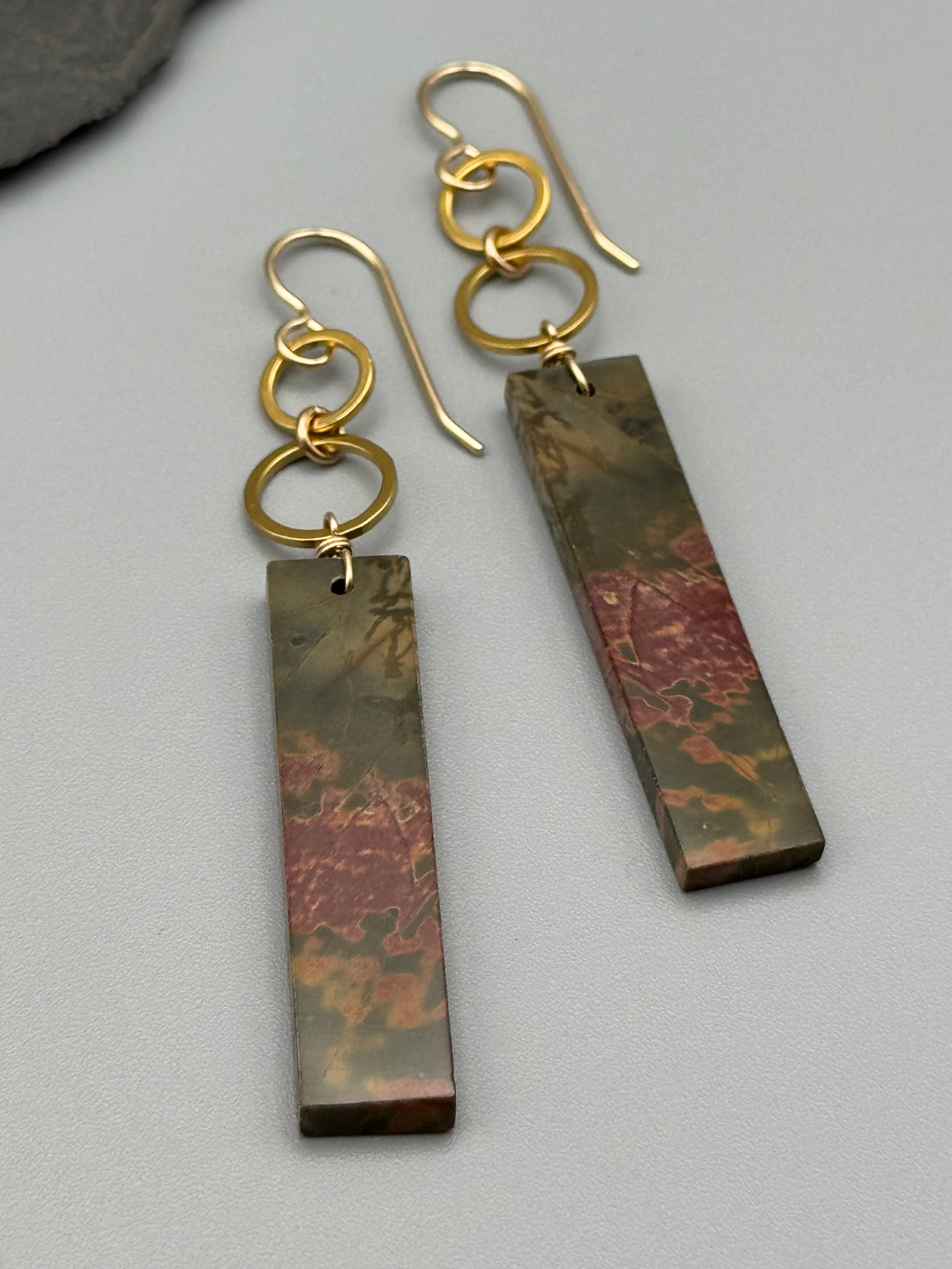 •DUAL LUNA• red creek jasper + gold earrings