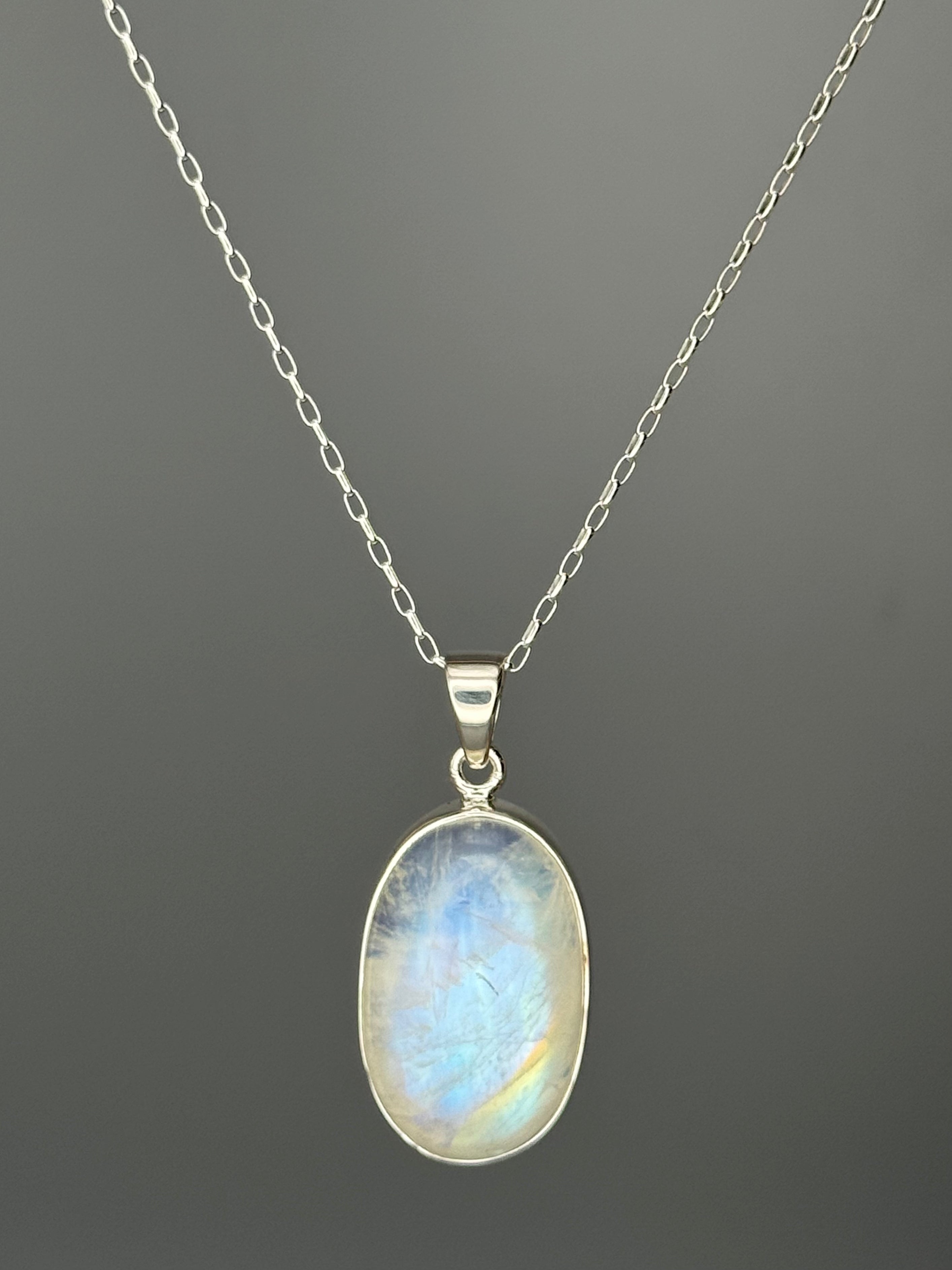 •RAINBOW MOONSTONE OVAL - 2• sterling silver pendant