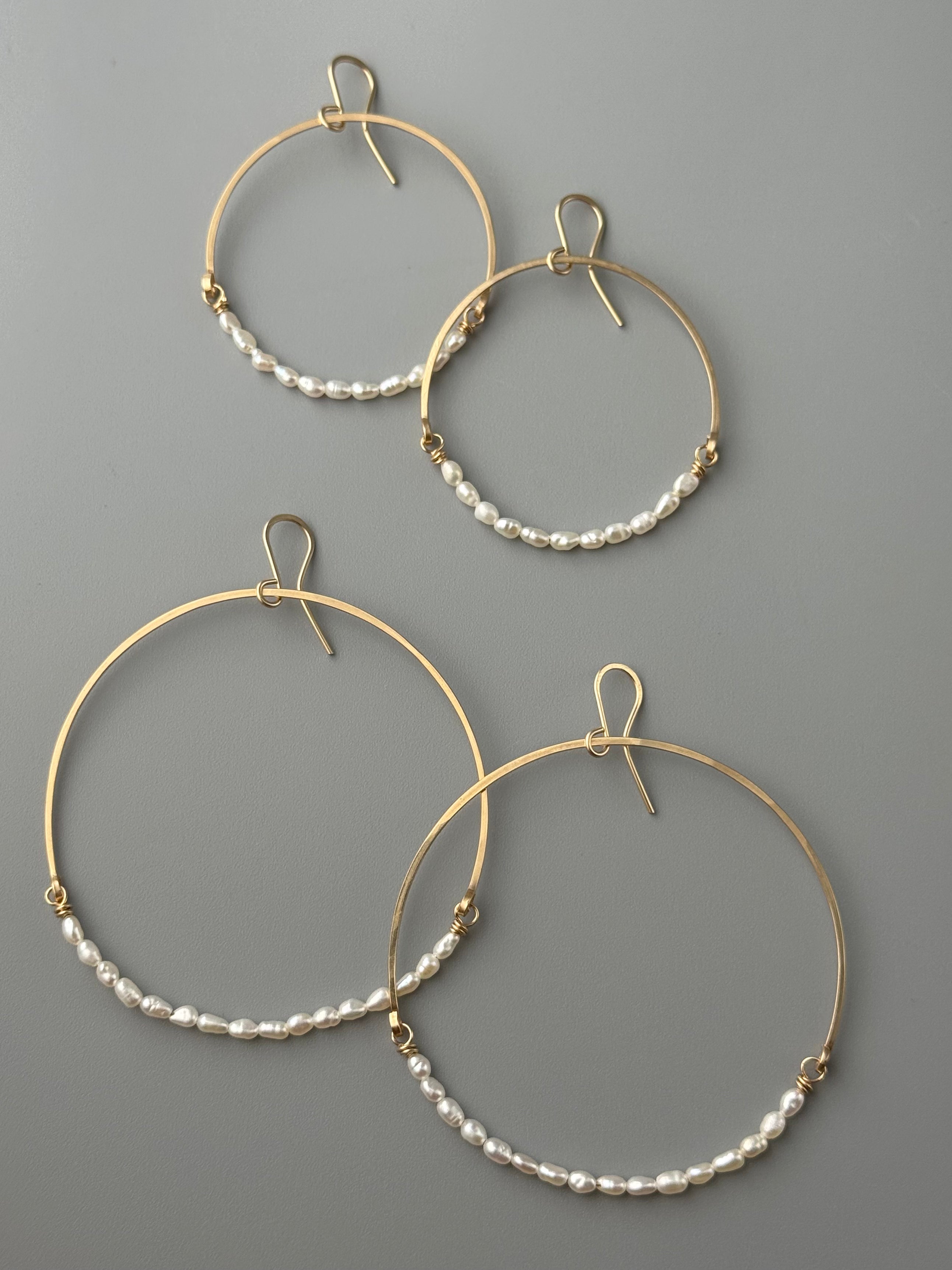 •HOOP DANGLE• pearl + gold earrings