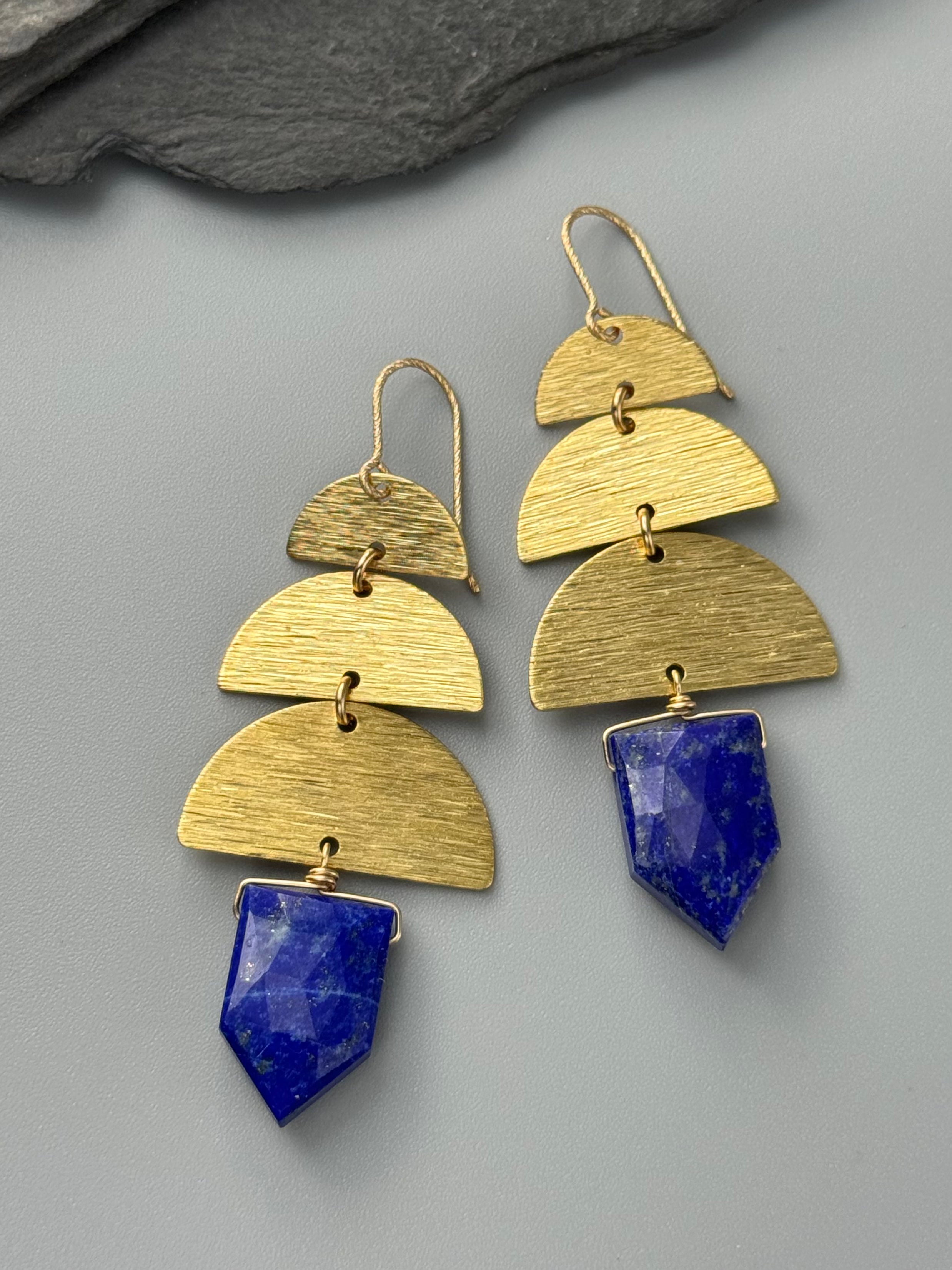 •MOON STACK• lapis lazuli + gold earrings